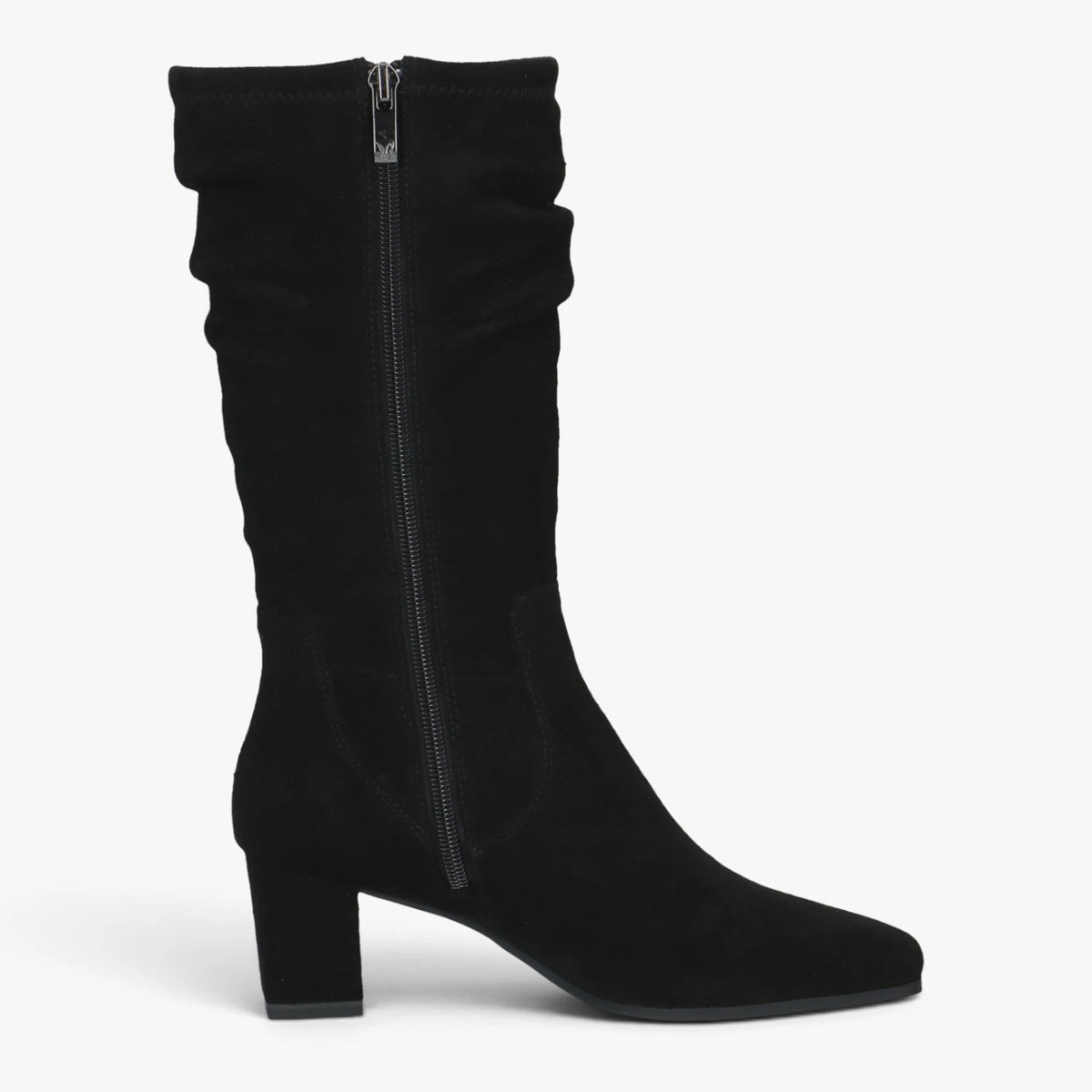 Caprice Black Stretch Mid-Calf Block Heel Boots