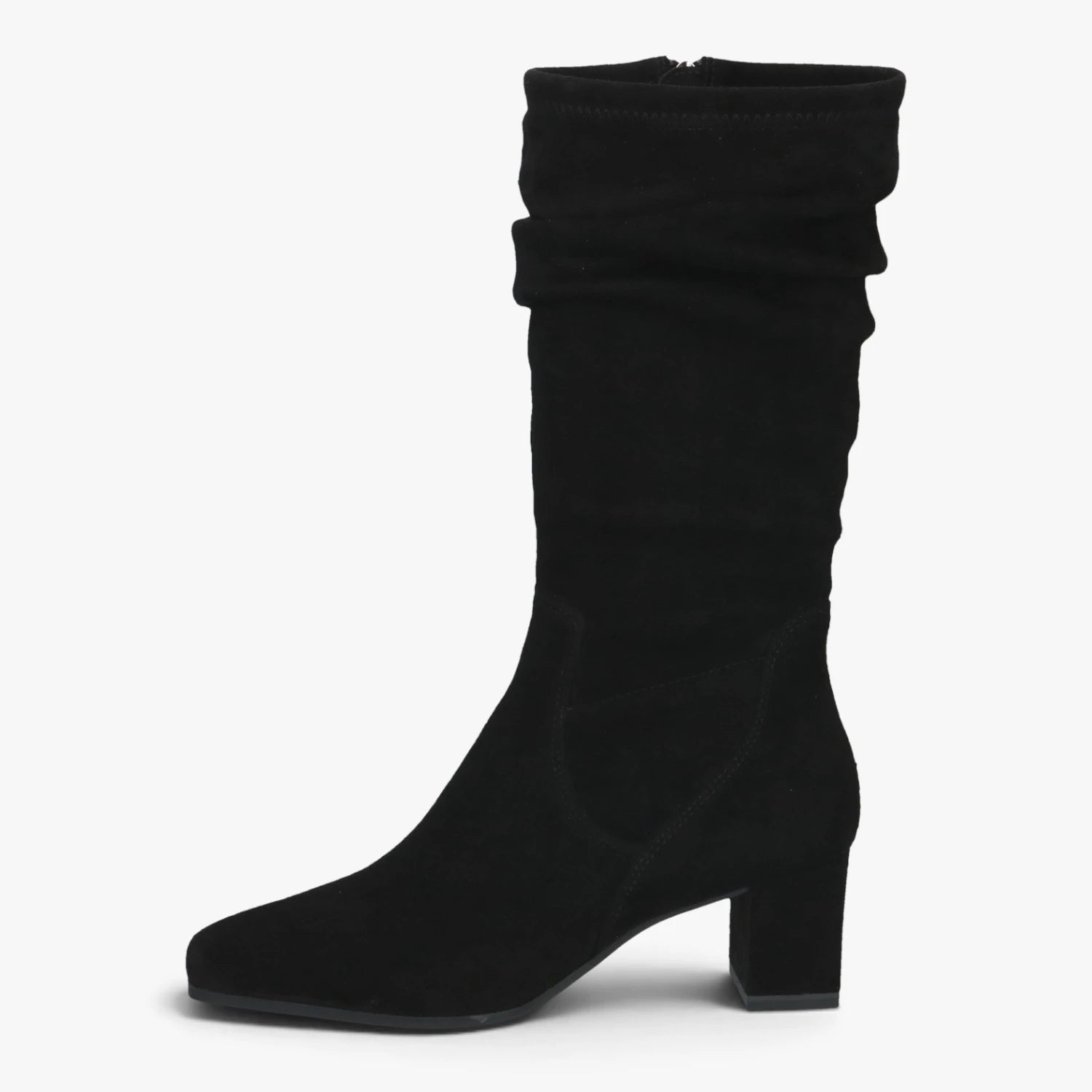 Caprice Black Stretch Mid-Calf Block Heel Boots