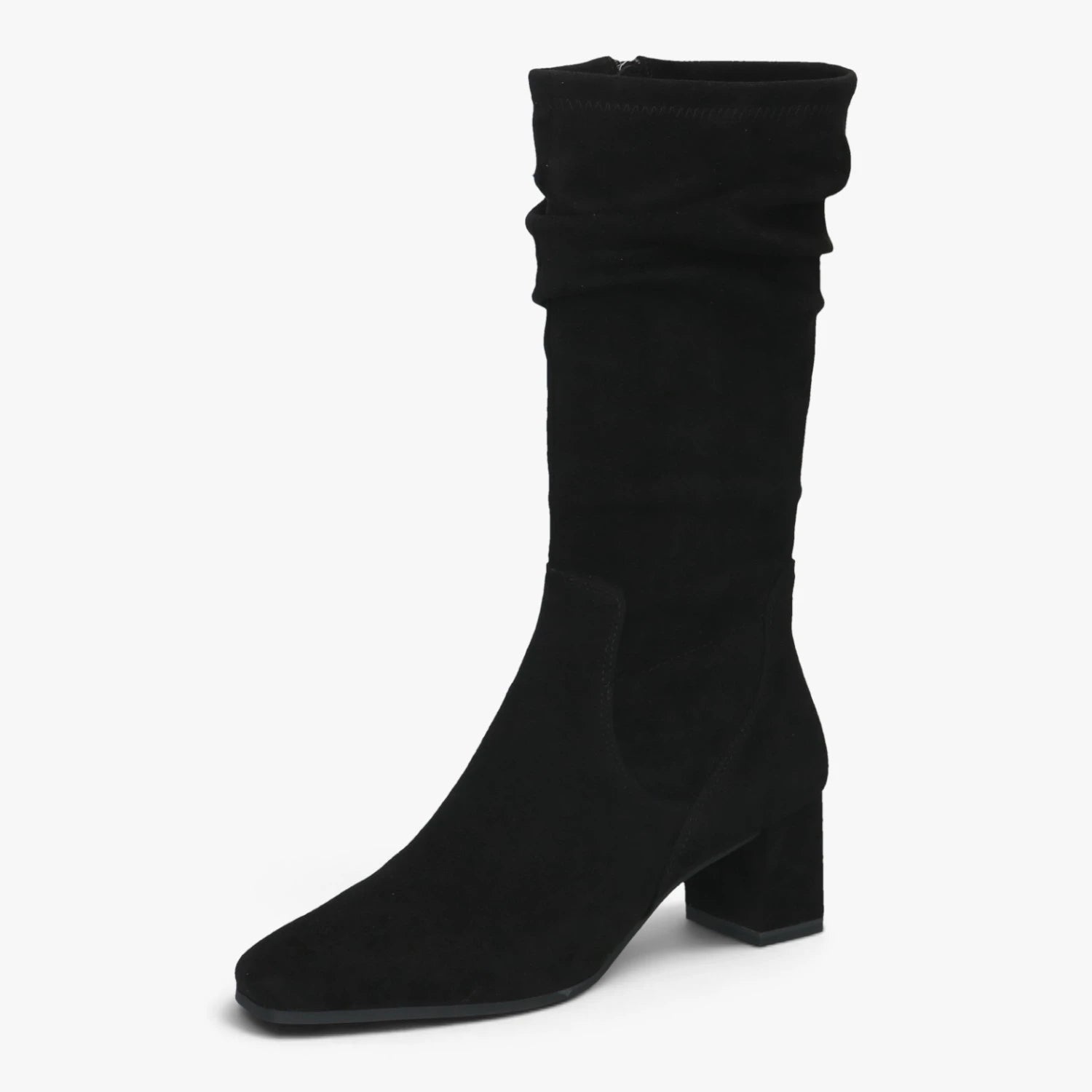 Caprice Black Stretch Mid-Calf Block Heel Boots