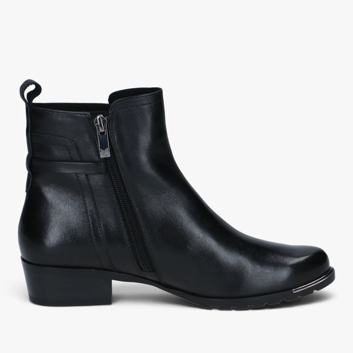 Caprice Black Leather Low Heel Ankle Boots