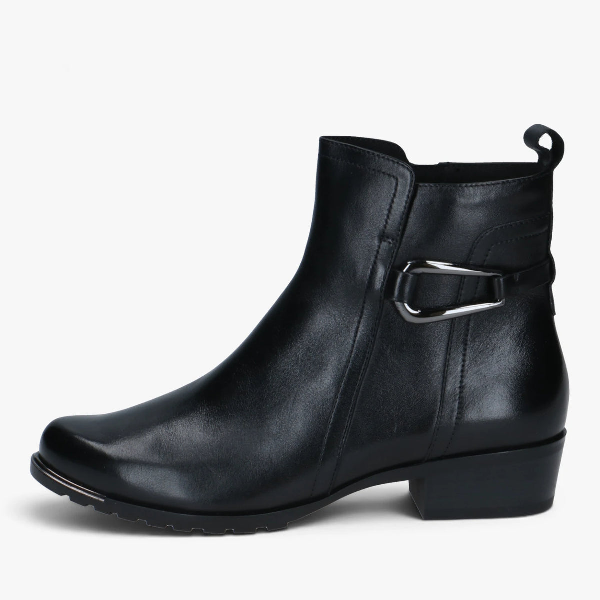 Caprice Black Leather Low Heel Ankle Boots