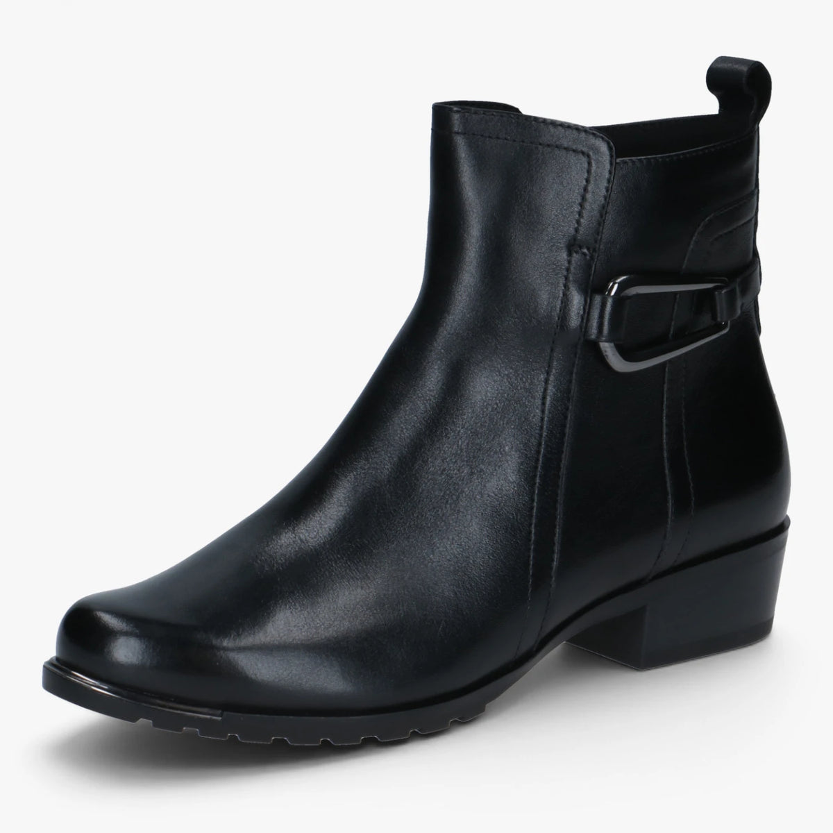 Caprice Black Leather Low Heel Ankle Boots