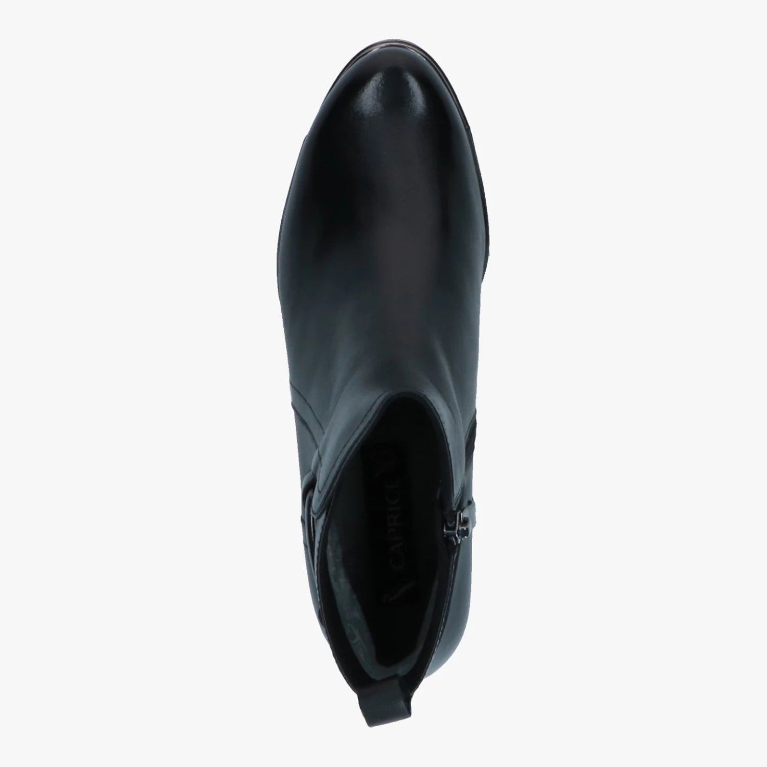 Caprice Black Leather Low Heel Ankle Boots