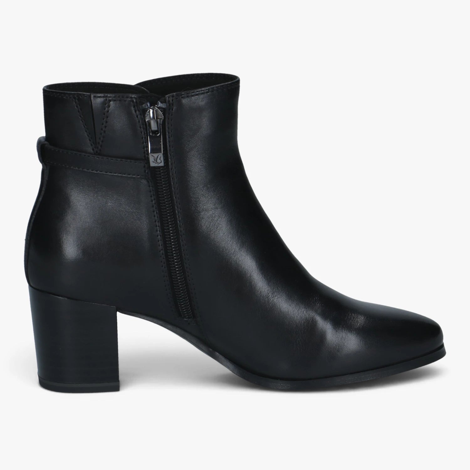 Caprice Black Leather Buckle Detail Ankle Boots