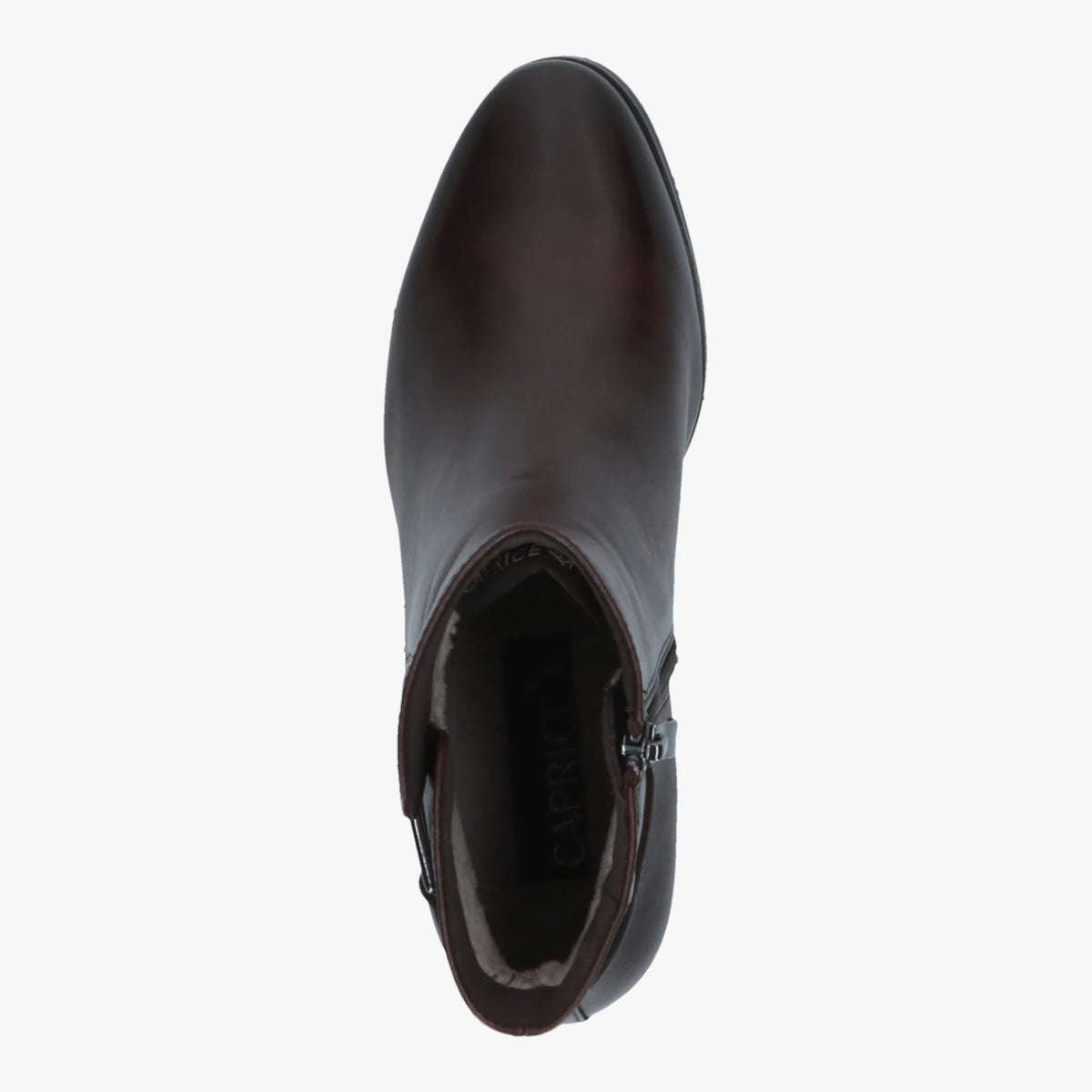 Caprice Dark Brown Leather Block Heel Ankle Boots