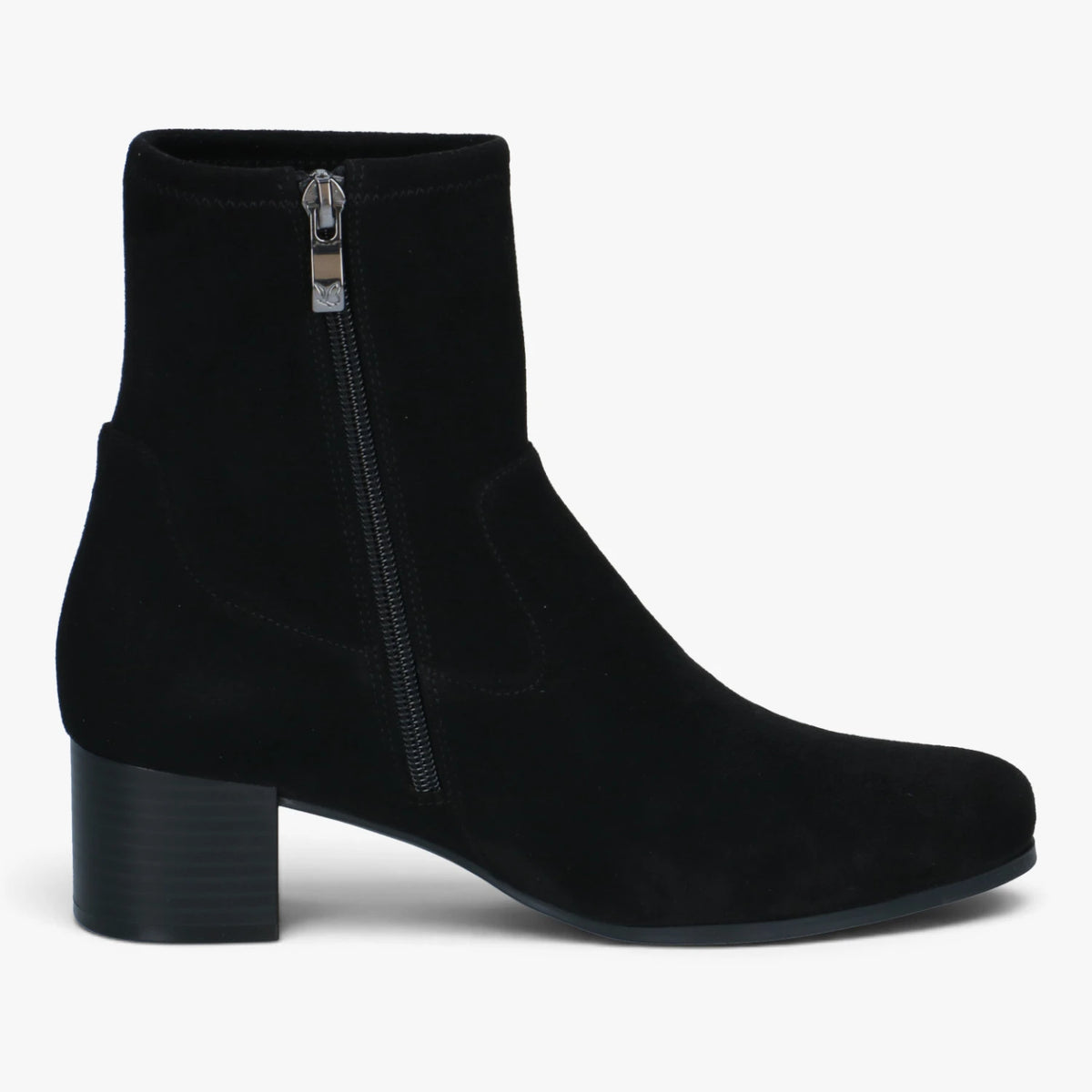 Inner side of the Caprice Black Stretch ankle boot, showing the zip fastening.