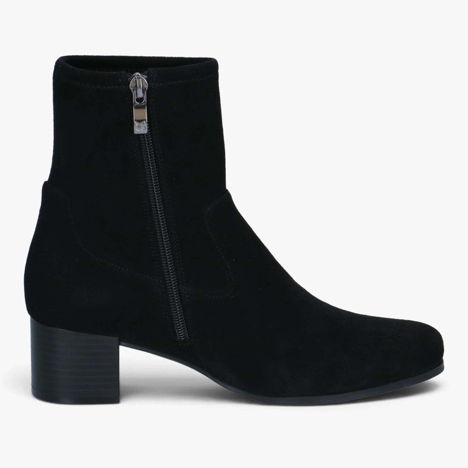 Inner side of the Caprice Black Stretch ankle boot, showing the zip fastening.