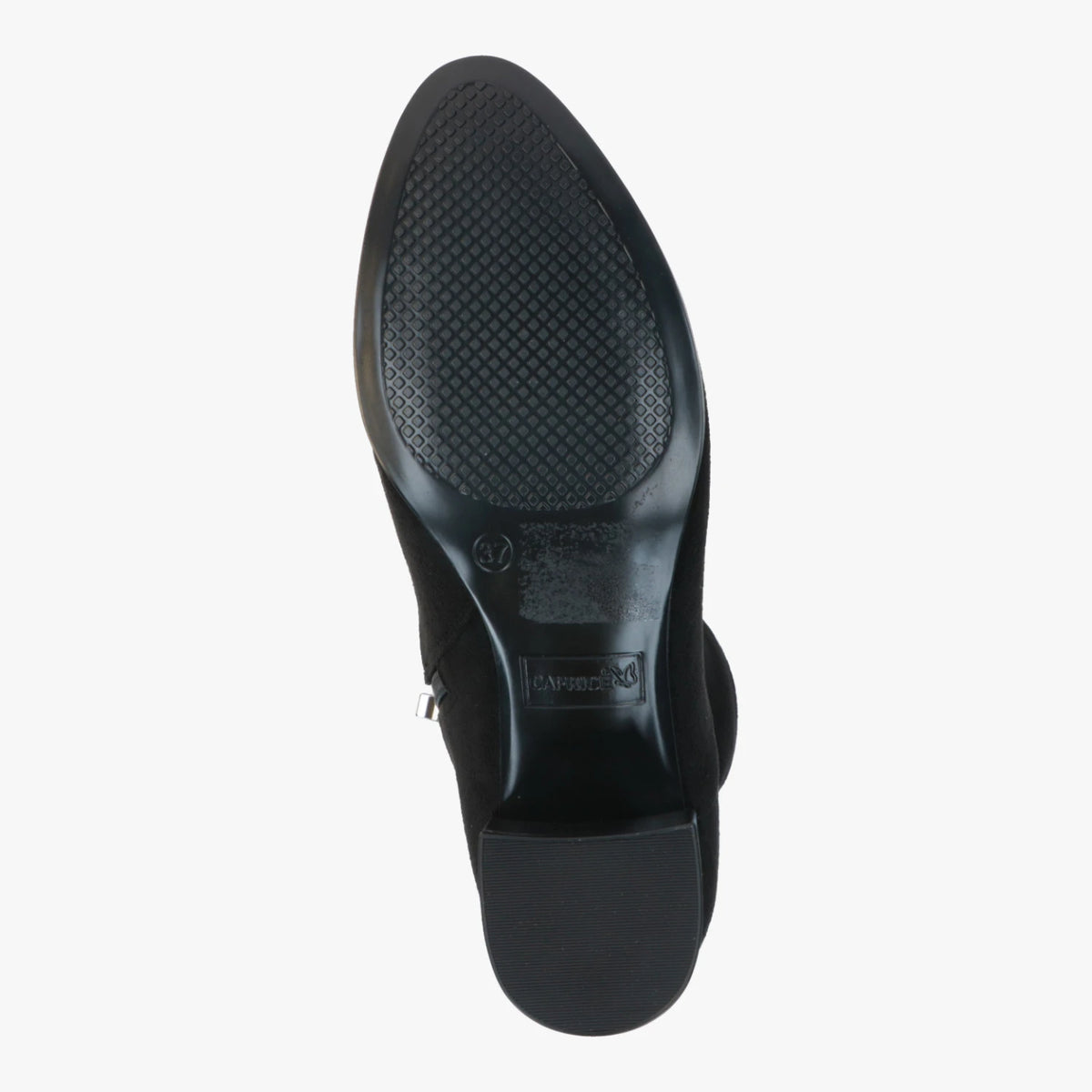 Outsole and block heel of the Caprice Black Stretch ankle boot.