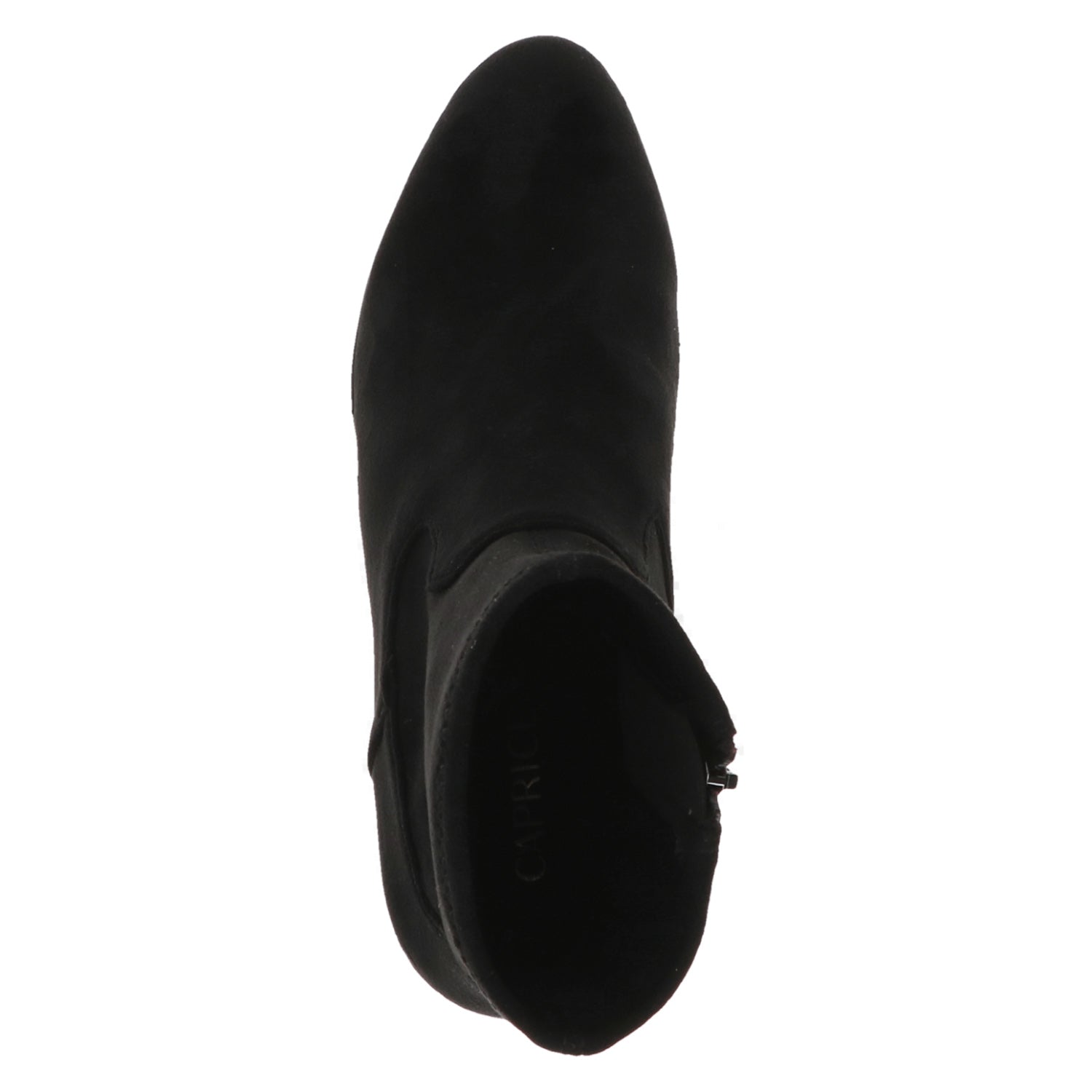Detailed top view of the stylish black ankle boot.