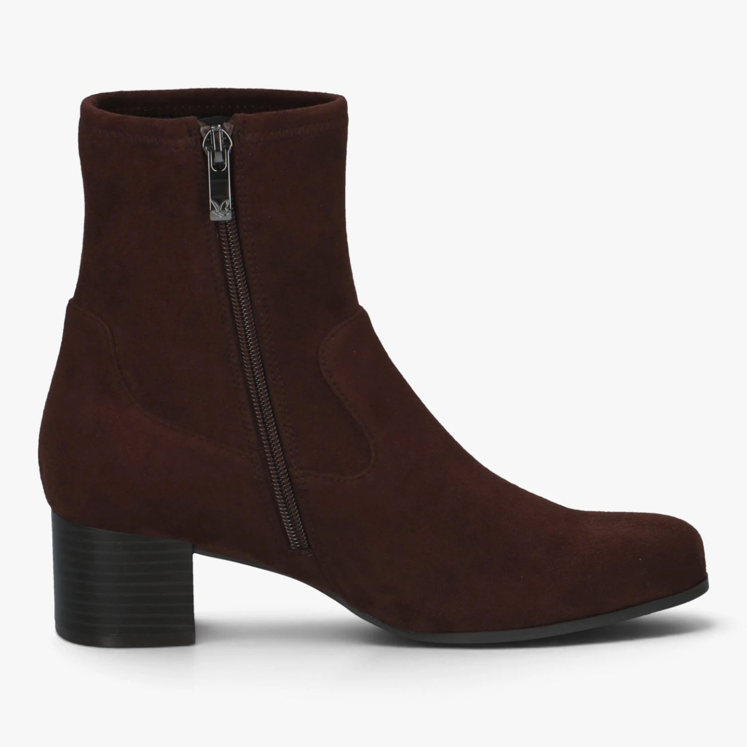 Caprice Dark Brown Stretch Block Heel Ankle Boots