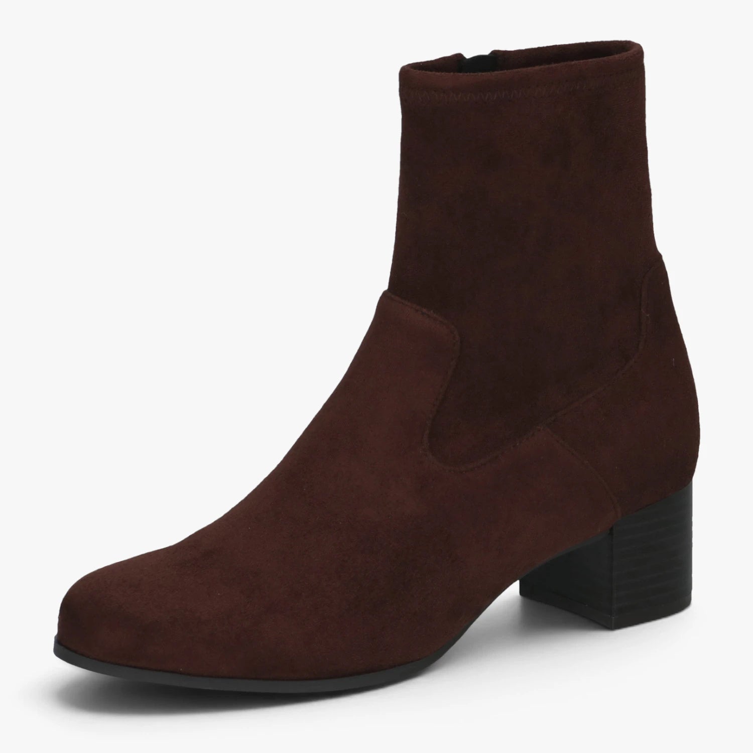 Caprice Dark Brown Stretch Block Heel Ankle Boots