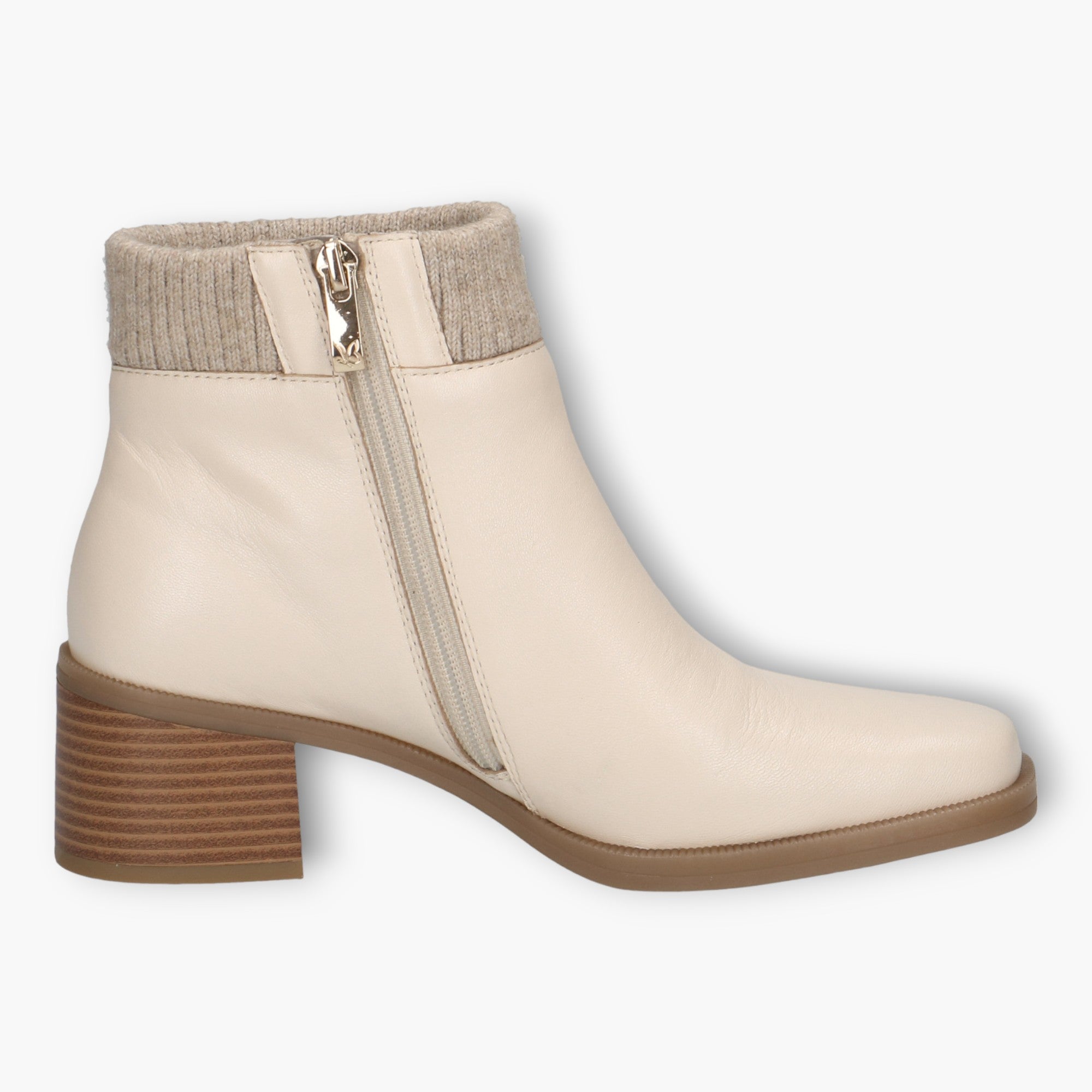 Caprice Cream Ankle Boots with Block Heel & Side Zip - Wide Fit, Stability & Comfort - Leavys Shoes