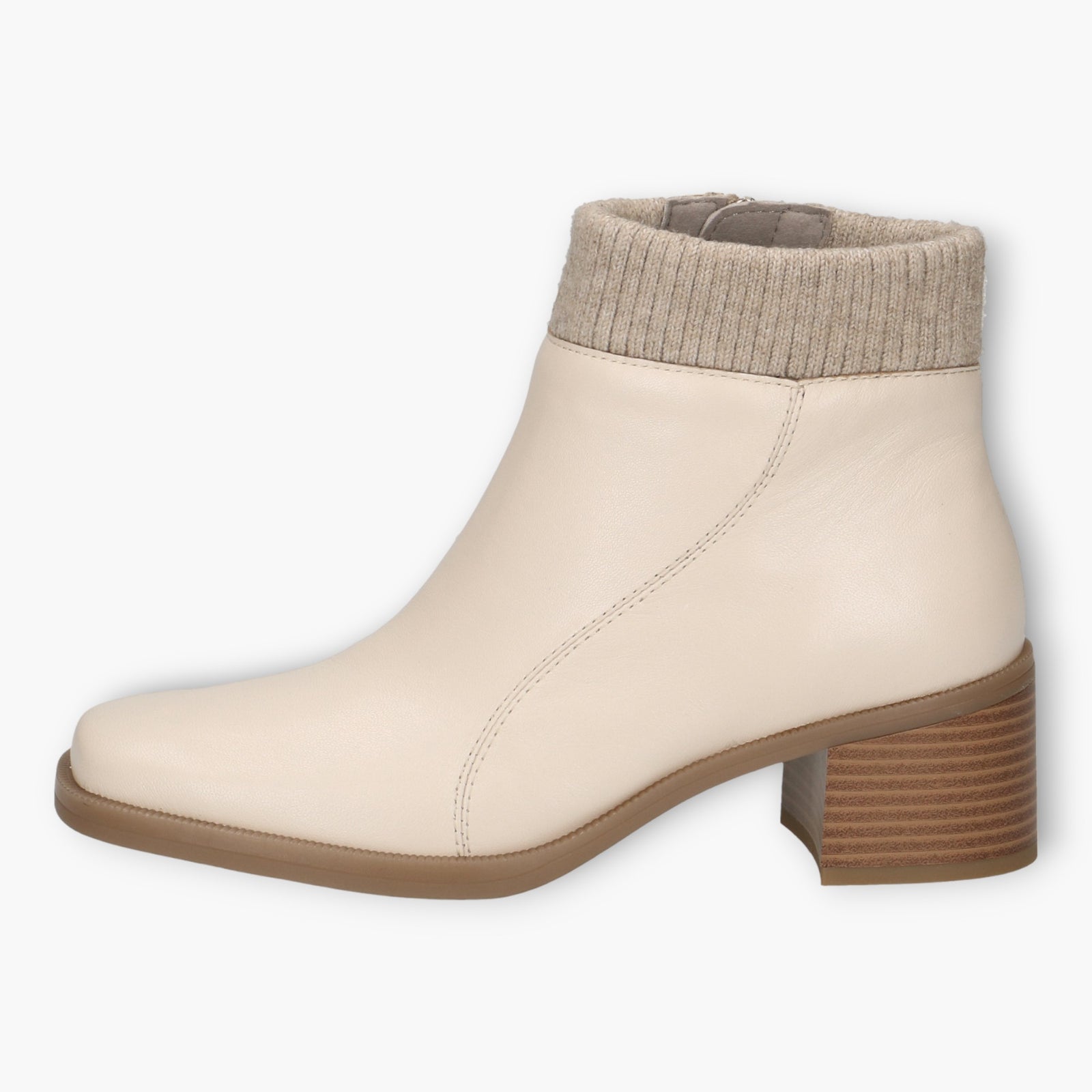 Caprice Cream Ankle Boots with Block Heel & Side Zip - Wide Fit, Stability & Comfort - Leavys Shoes