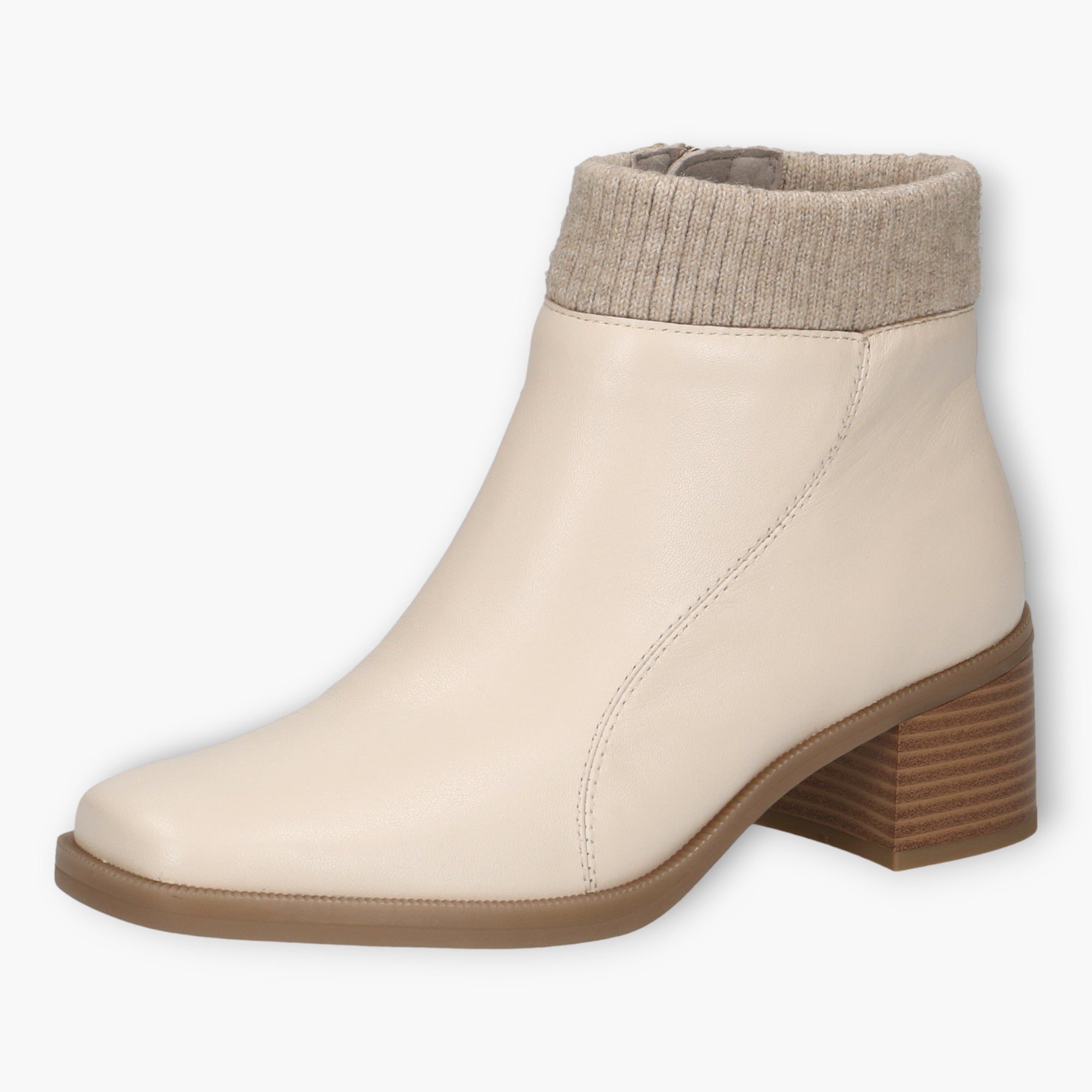 Caprice Cream Ankle Boots with Block Heel & Side Zip - Wide Fit, Stability & Comfort - Leavys Shoes