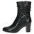 Front view of Caprice Black Dressy Ankle Boot.Top view highlighting the crunched leather and silver metal detail.