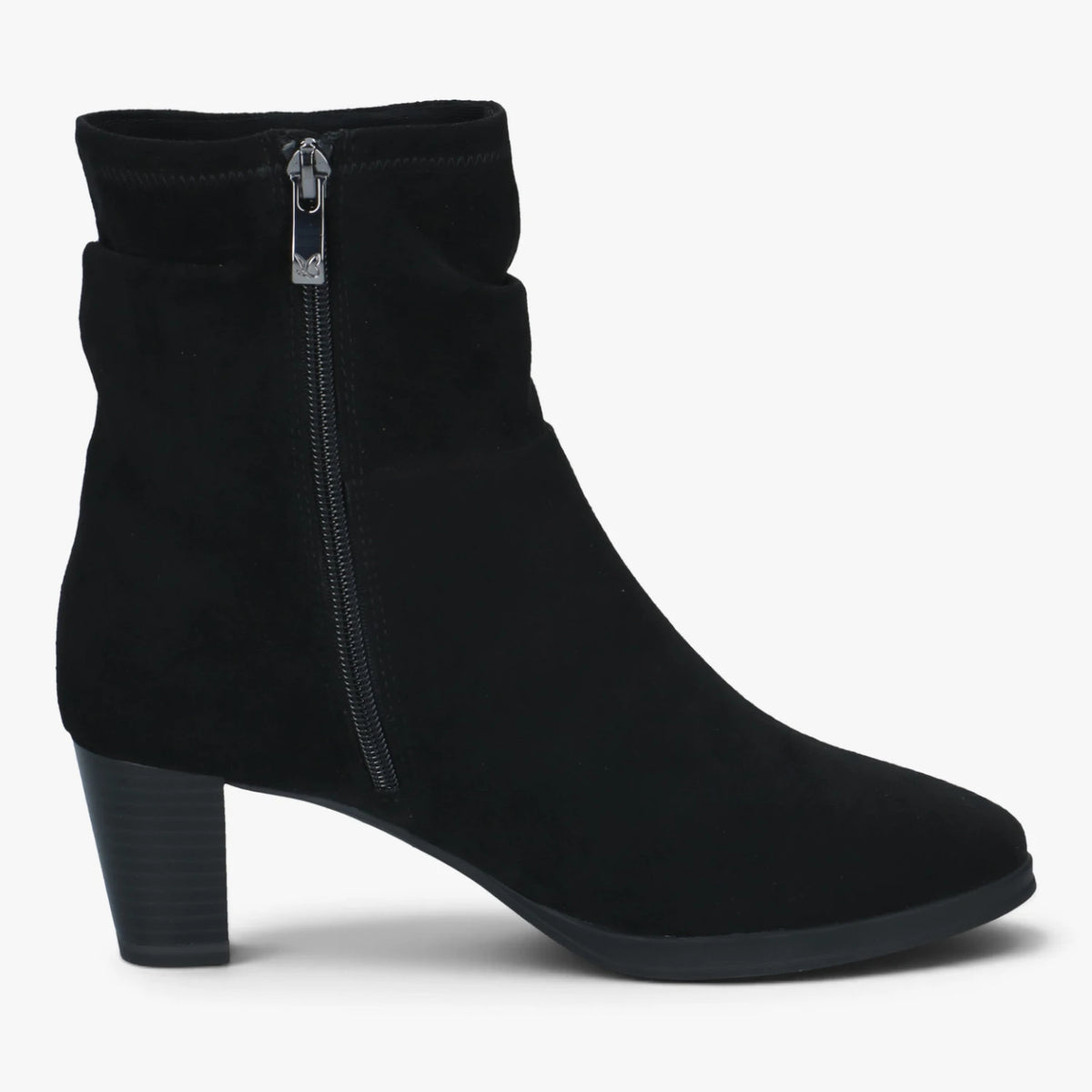 Caprice Black Stretch Block Heel Ankle Boots