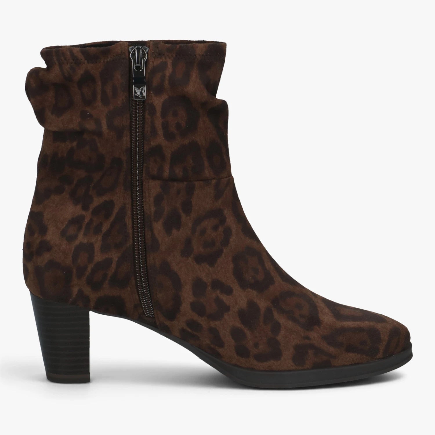 Caprice Leopard Stretch Block Heel Ankle Boots