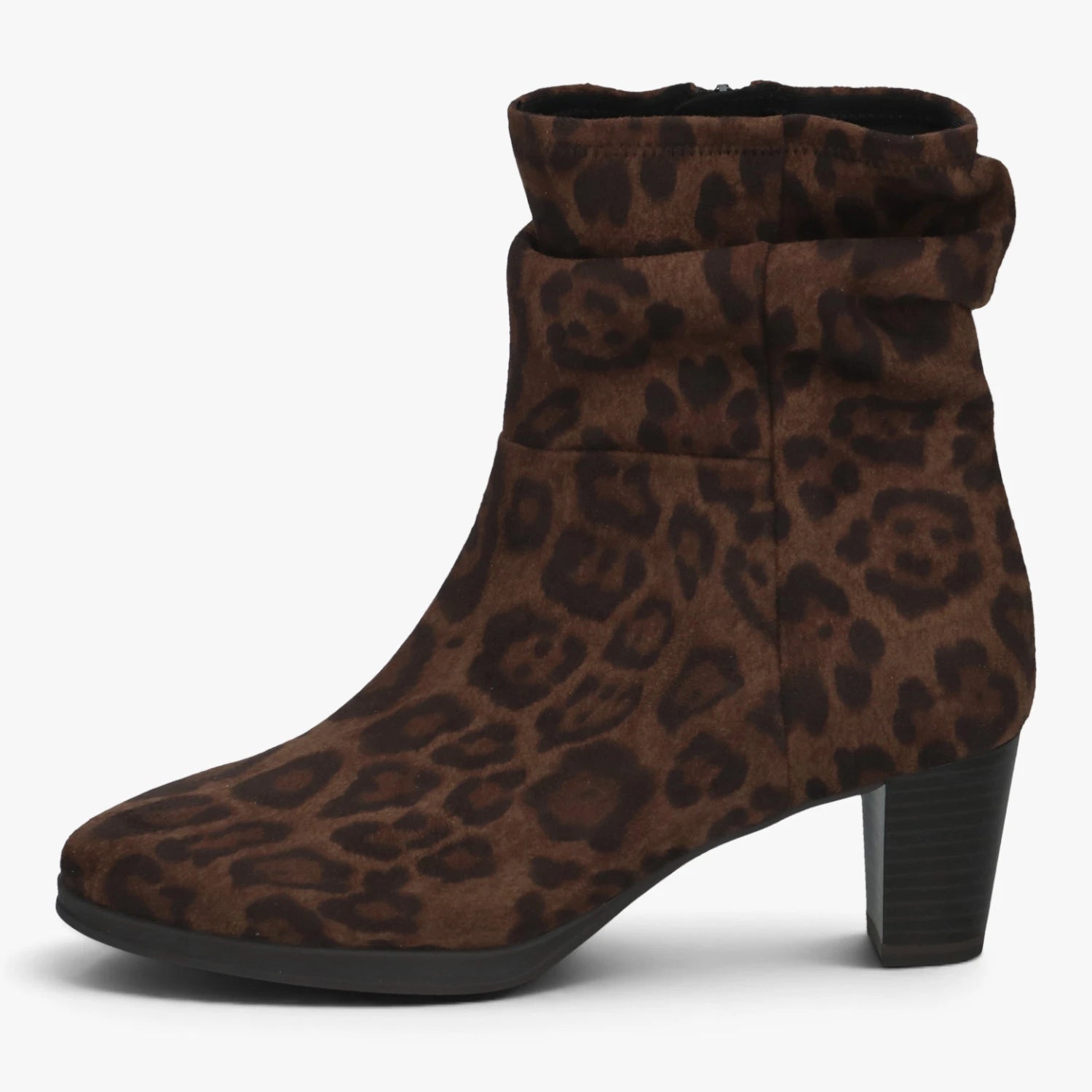 Caprice Leopard Stretch Block Heel Ankle Boots