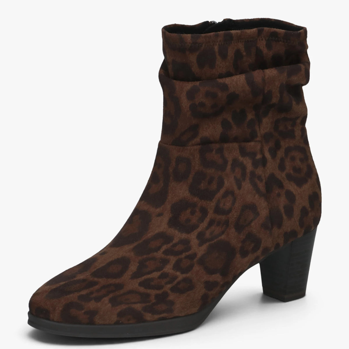 Caprice Leopard Stretch Block Heel Ankle Boots