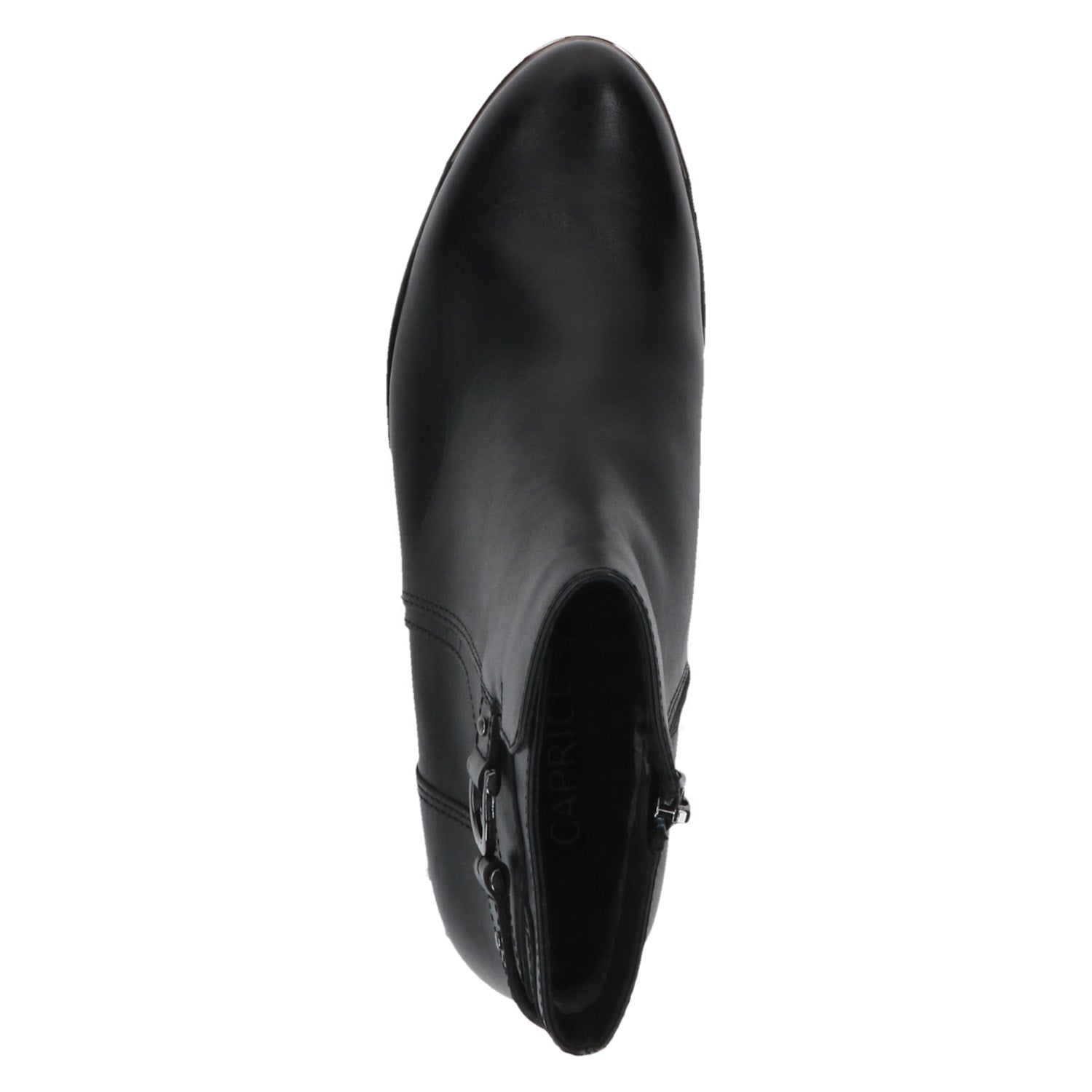 Top view of Caprice Black Leather Ankle Boot.