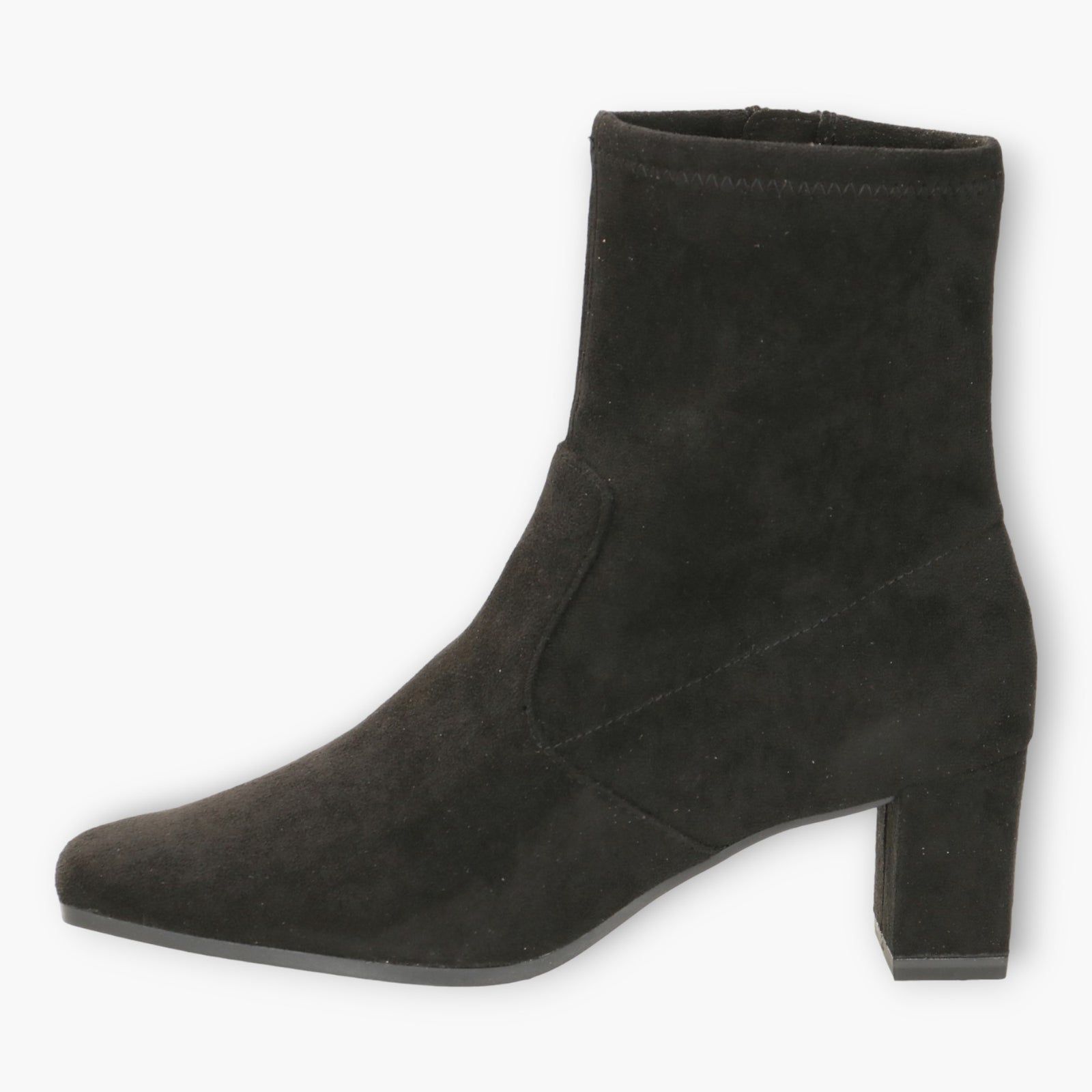 Caprice Black Faux Suede Boots with Block Heel & Pointed Toe - Side Zip, Wide Fit, Comfort Focused