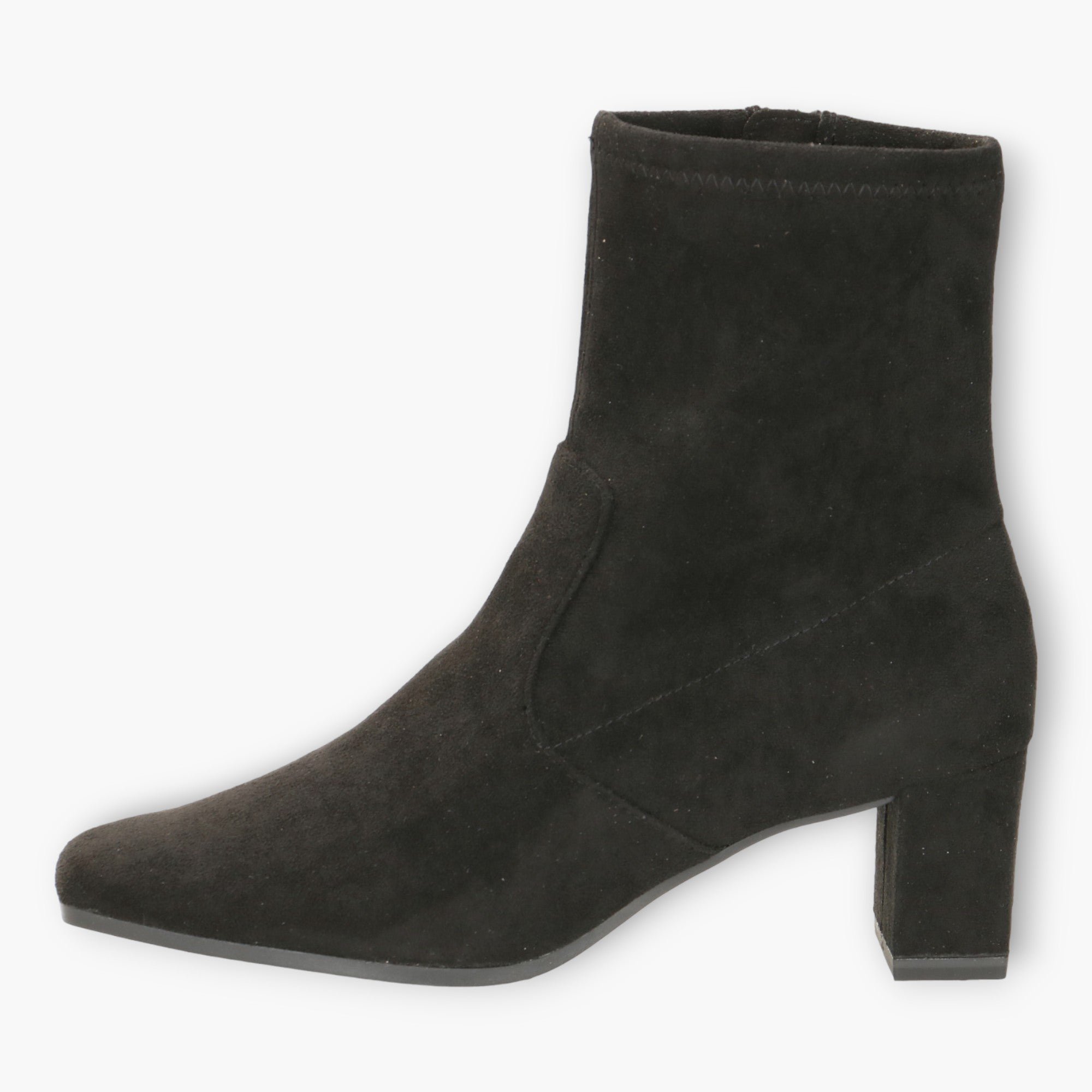 Caprice Black Faux Suede Boots with Block Heel & Pointed Toe - Side Zip, Wide Fit, Comfort Focused - Leavys Shoes