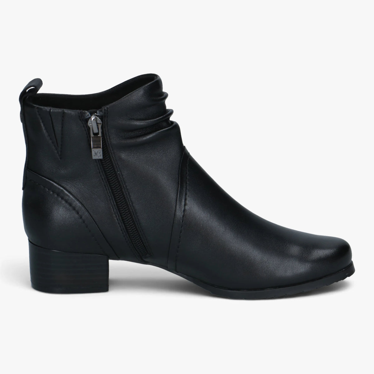 Caprice Black Leather Wide Fit Ankle Boots