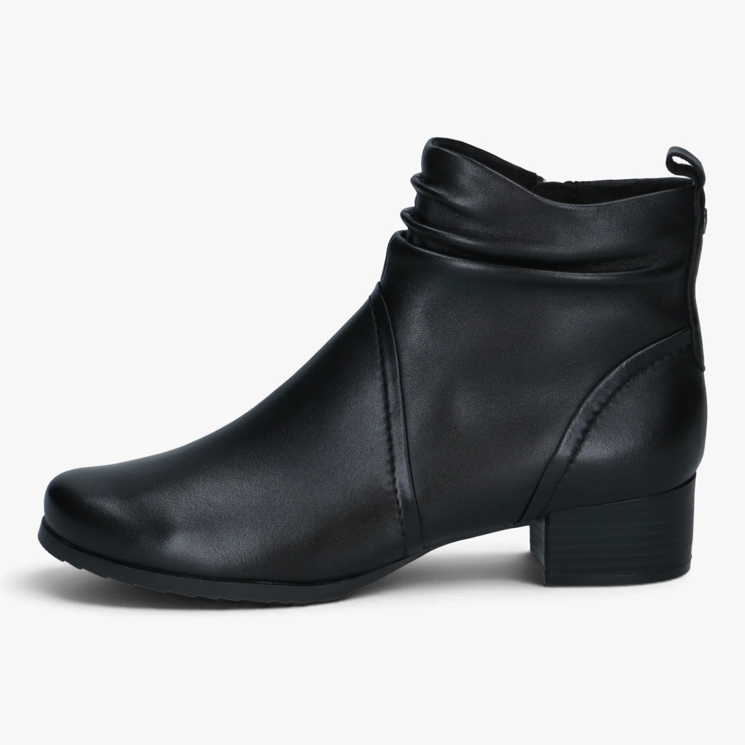 Caprice Black Leather Wide Fit Ankle Boots