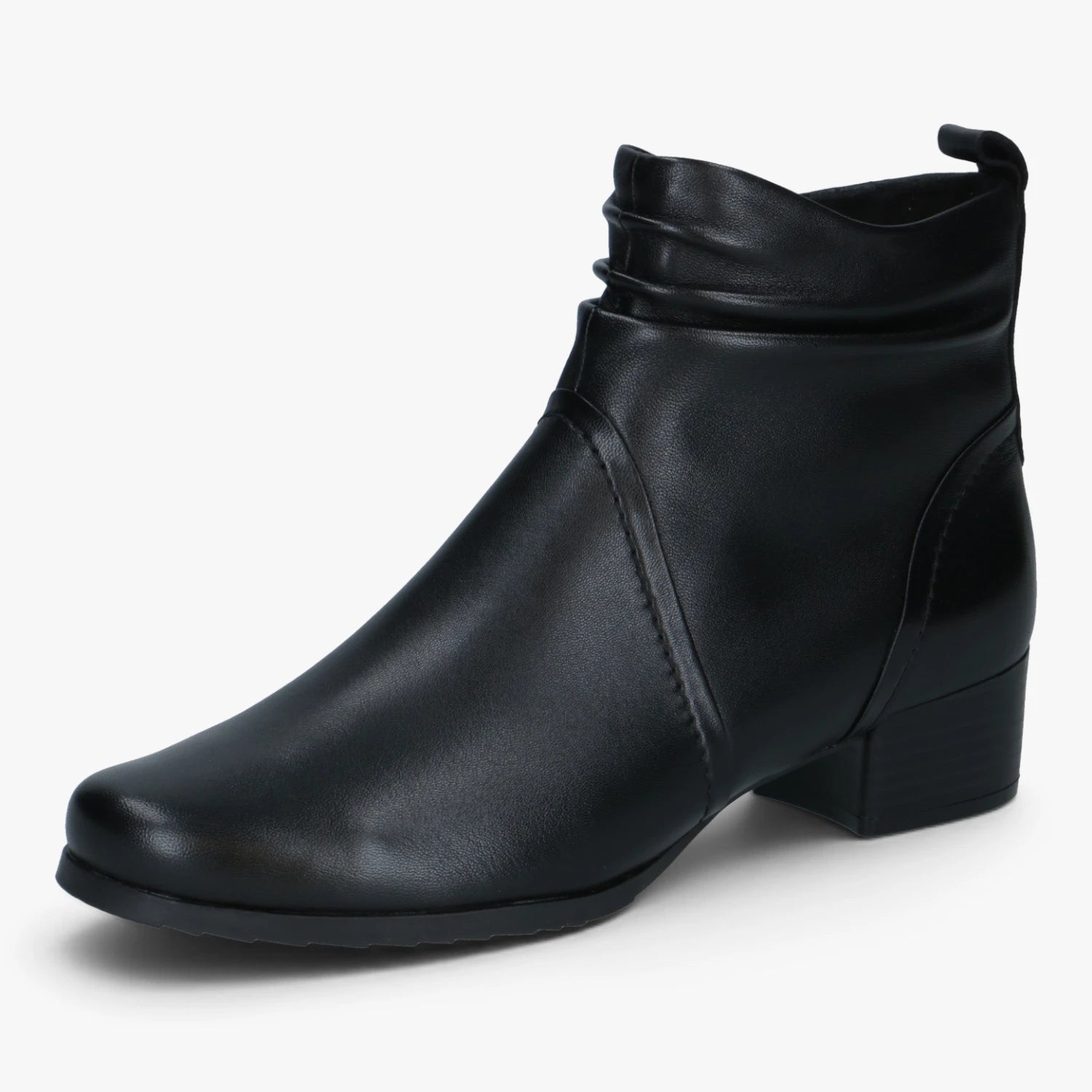Caprice Black Leather Wide Fit Ankle Boots