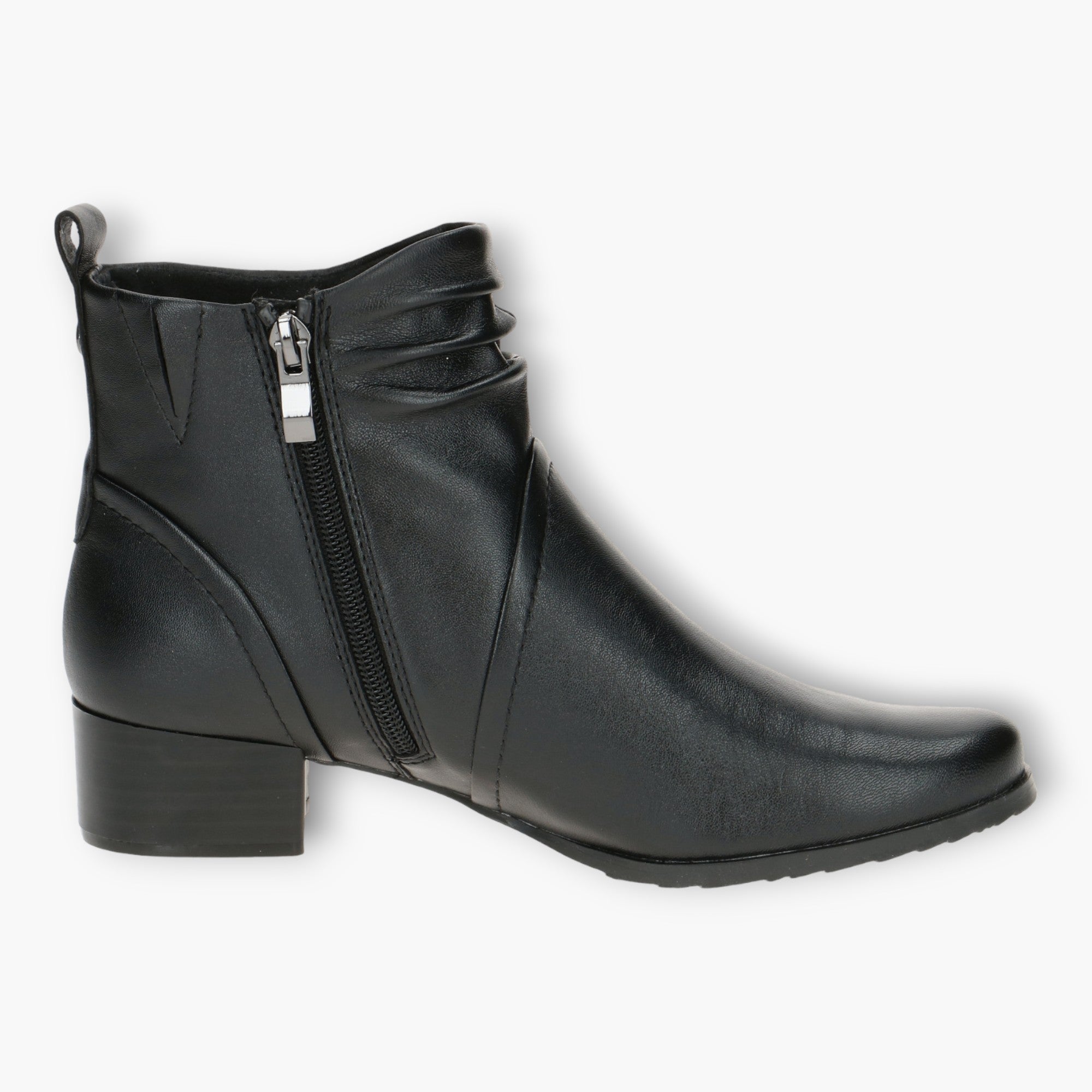 Wide Fitting Black Leather Ankle Boots for Women with Block Heel - Caprice - Leavys Shoes