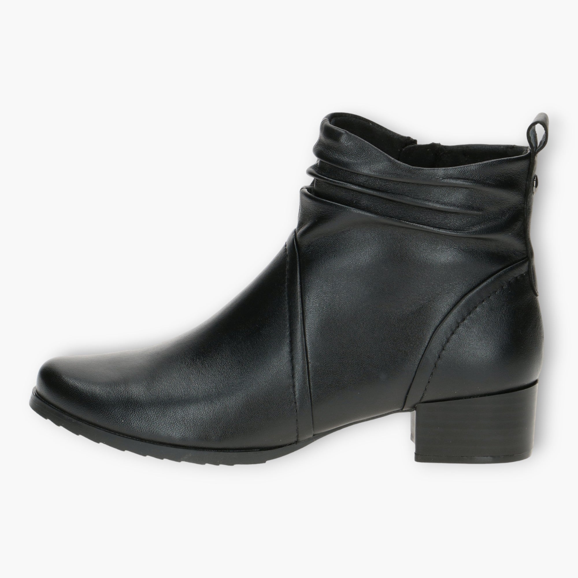 Wide Fitting Black Leather Ankle Boots for Women with Block Heel - Caprice