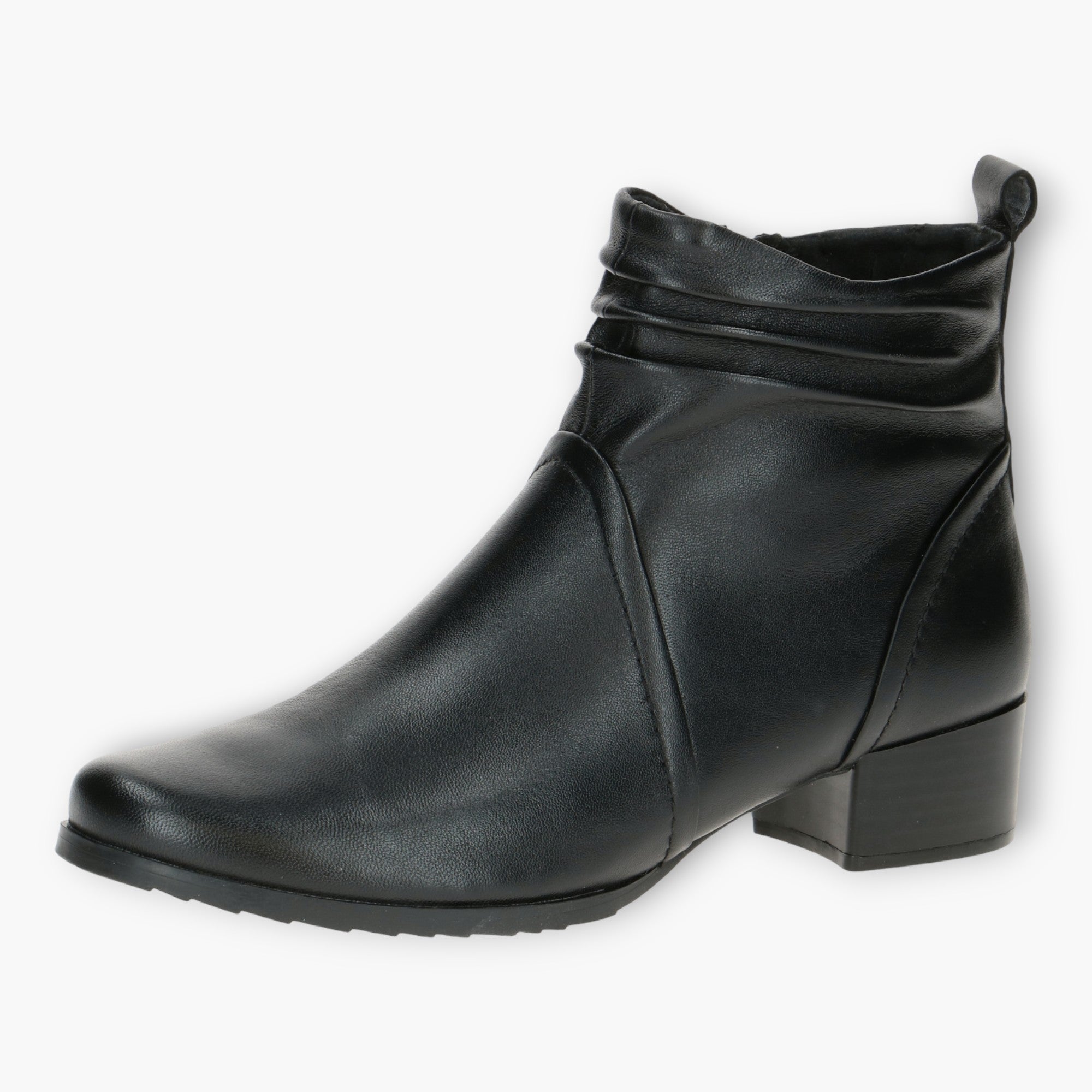 Wide Fitting Black Leather Ankle Boots for Women with Block Heel - Caprice