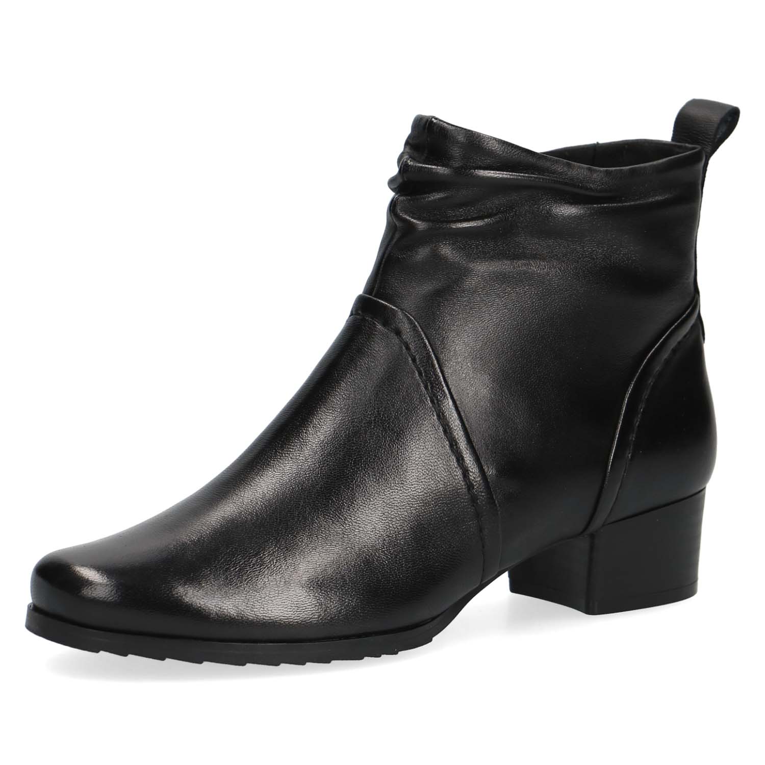Angled view of the Caprice Dressy Ankle Boot highlighting its block heel design.