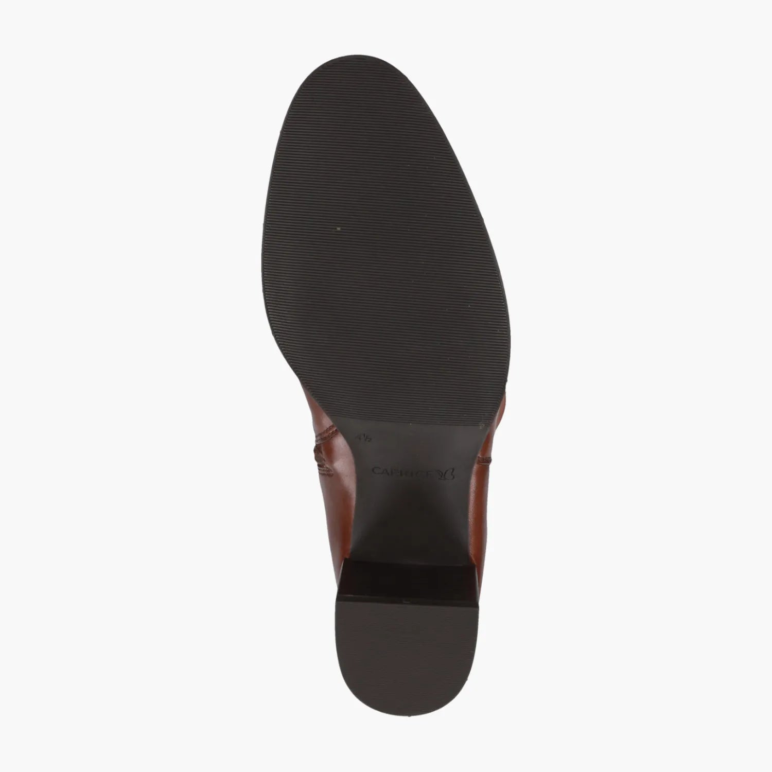 Caprice Cognac Leather Knee Boot with Block Heel & Memotion - Leavys Shoes