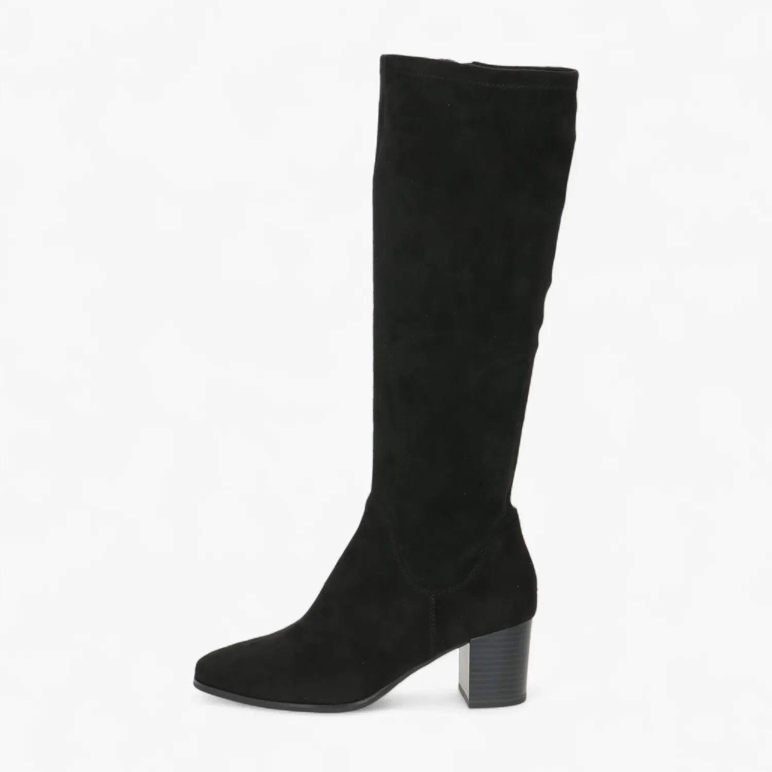 Caprice Black Stretch Block Heel Boot with Memotion - Leavys Shoes