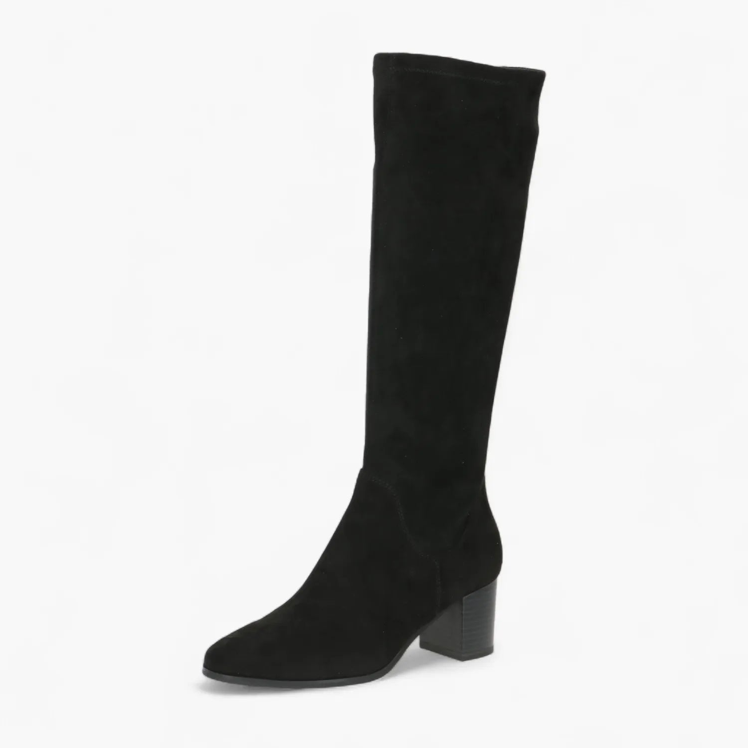 Caprice Black Stretch Block Heel Boot with Memotion - Leavys Shoes