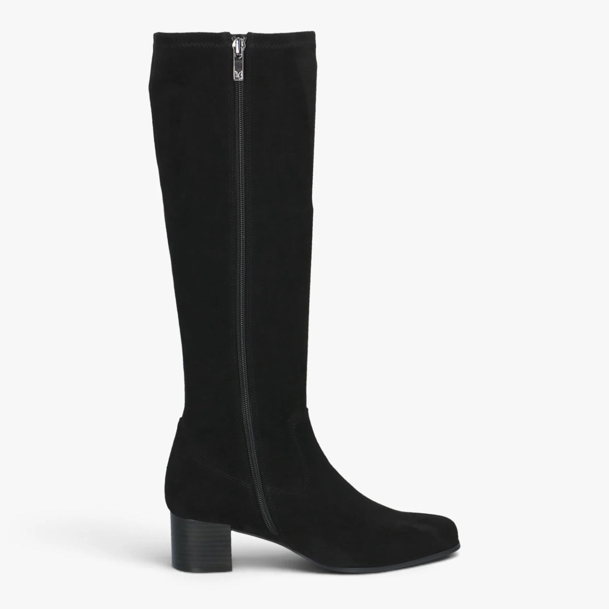 Caprice Black Stretch Block Heel Knee-High Boots