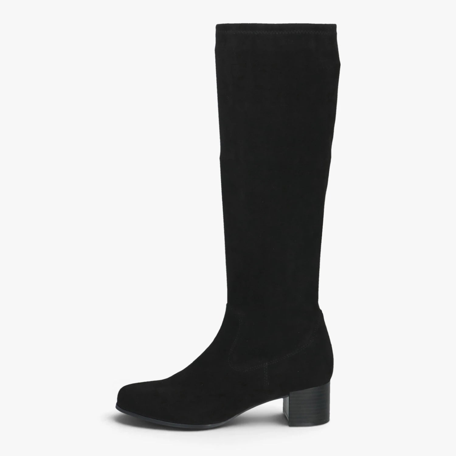 Caprice Black Stretch Block Heel Knee-High Boots