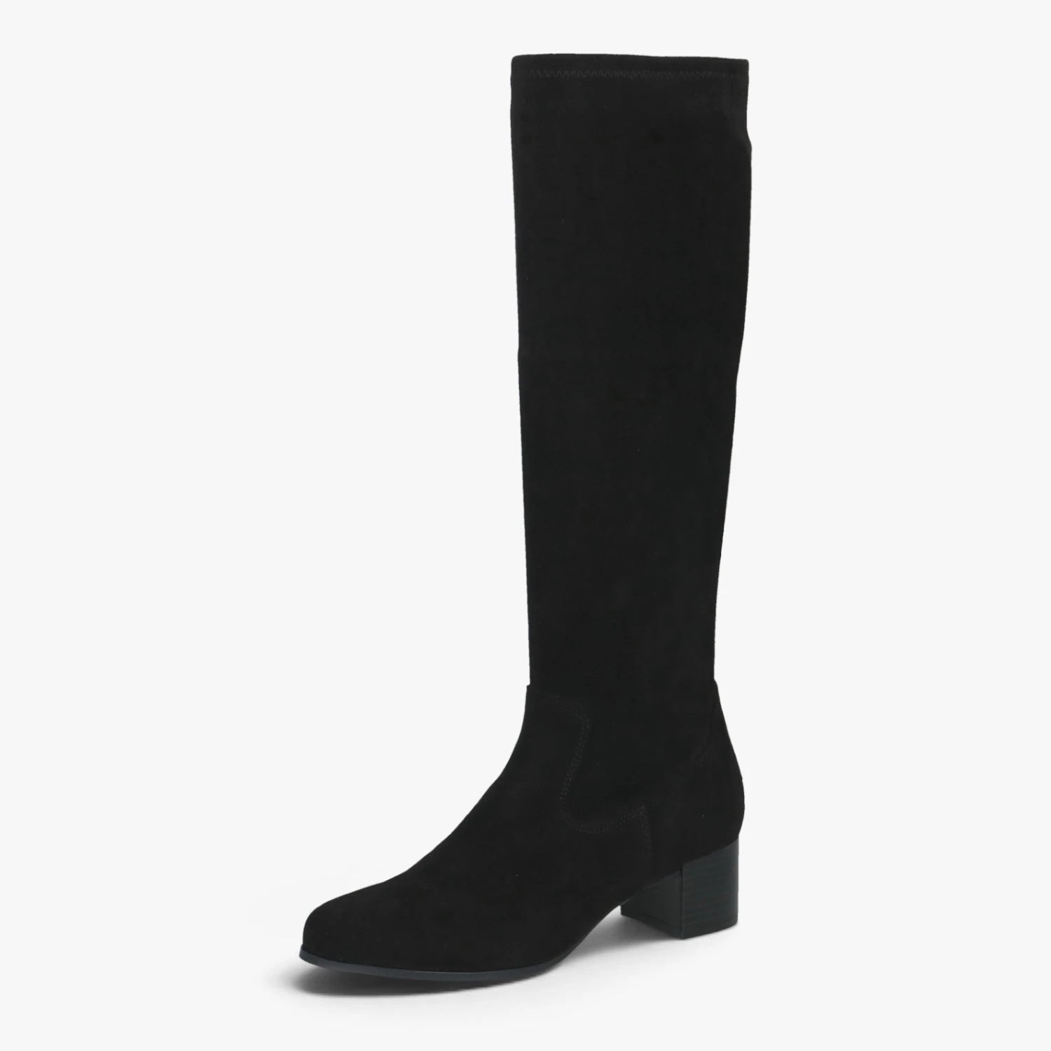 Caprice Black Stretch Block Heel Knee-High Boots
