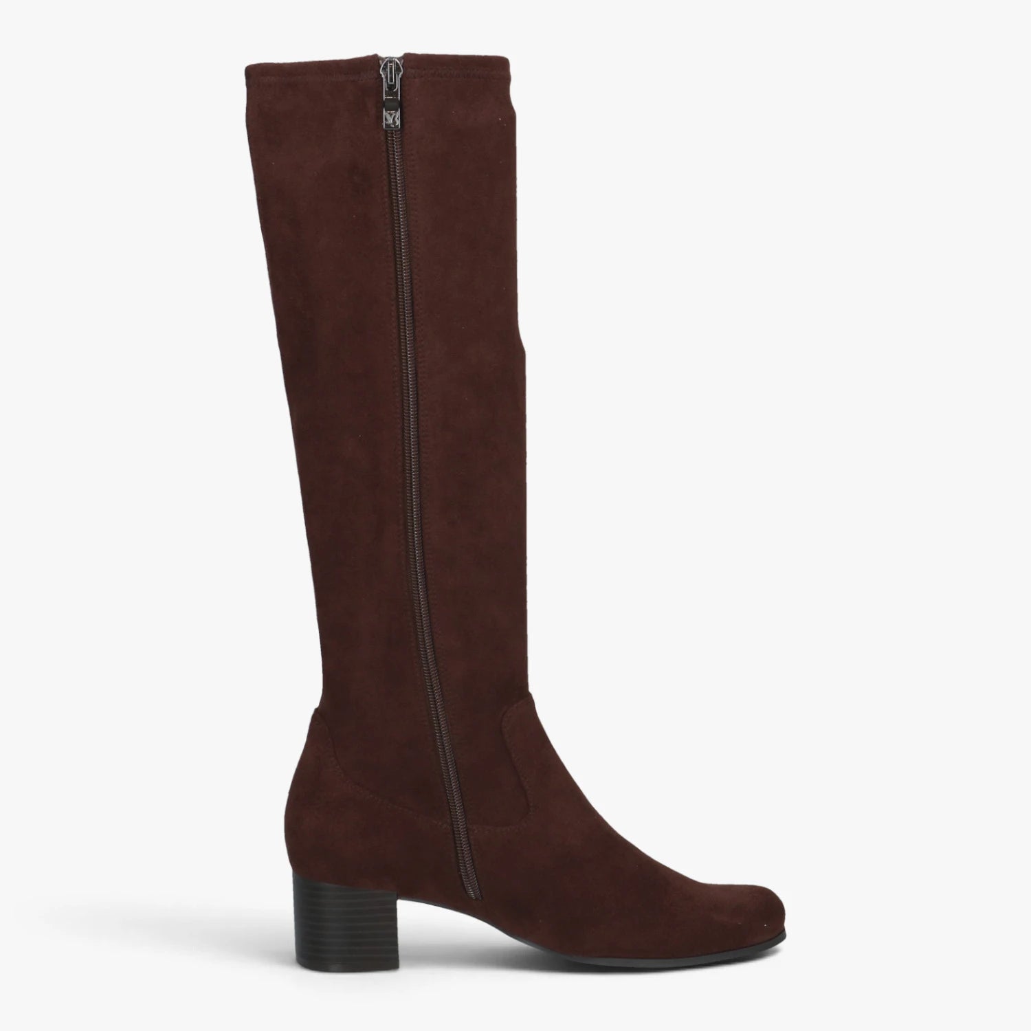 Caprice Dark Brown Stretch Block Heel Knee-High Boots