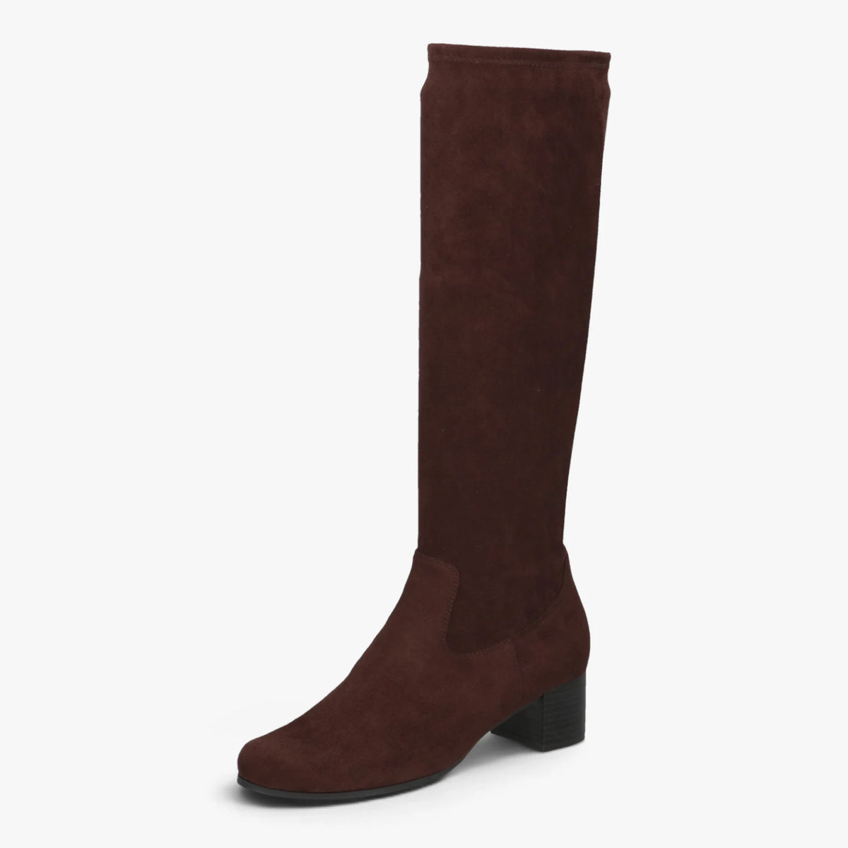Caprice Dark Brown Stretch Block Heel Knee-High Boots