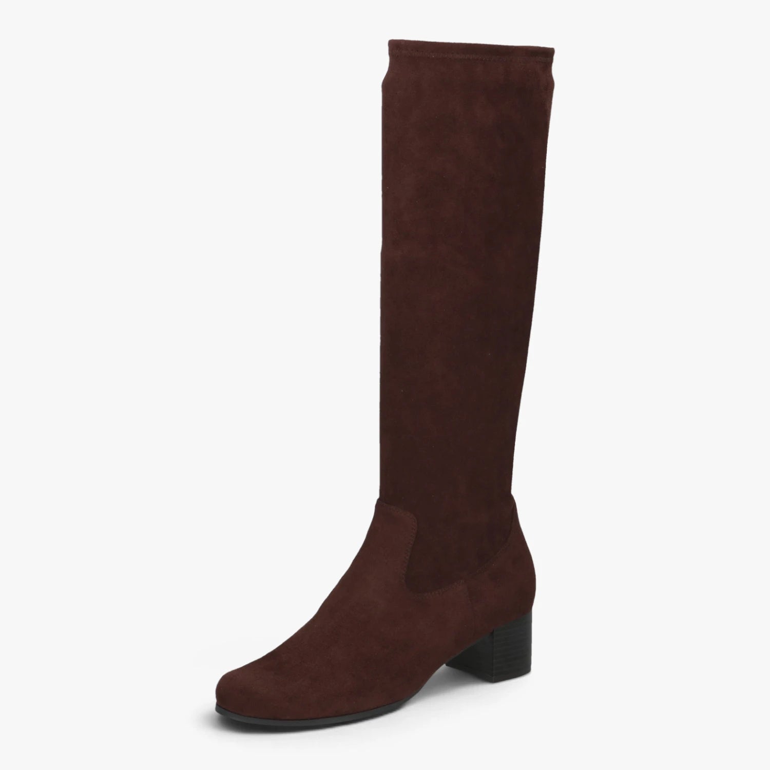 Caprice Dark Brown Stretch Block Heel Knee-High Boots