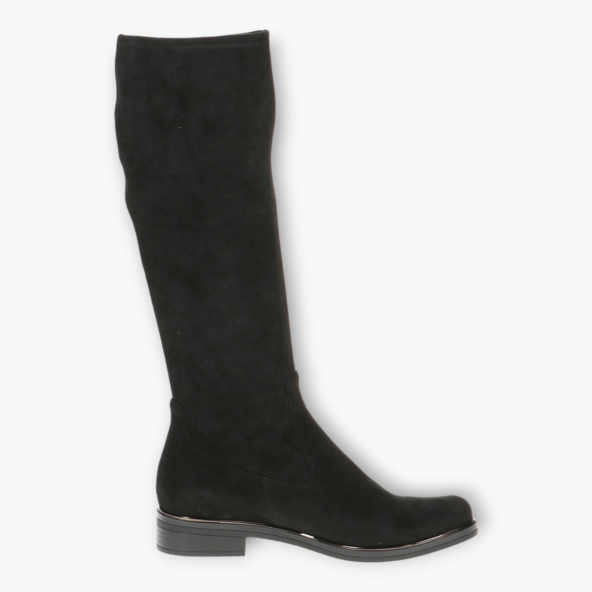 Caprice Black Faux Suede Knee-High Boots - Stretch Fit, Cushioned Comfort & Flat Heel