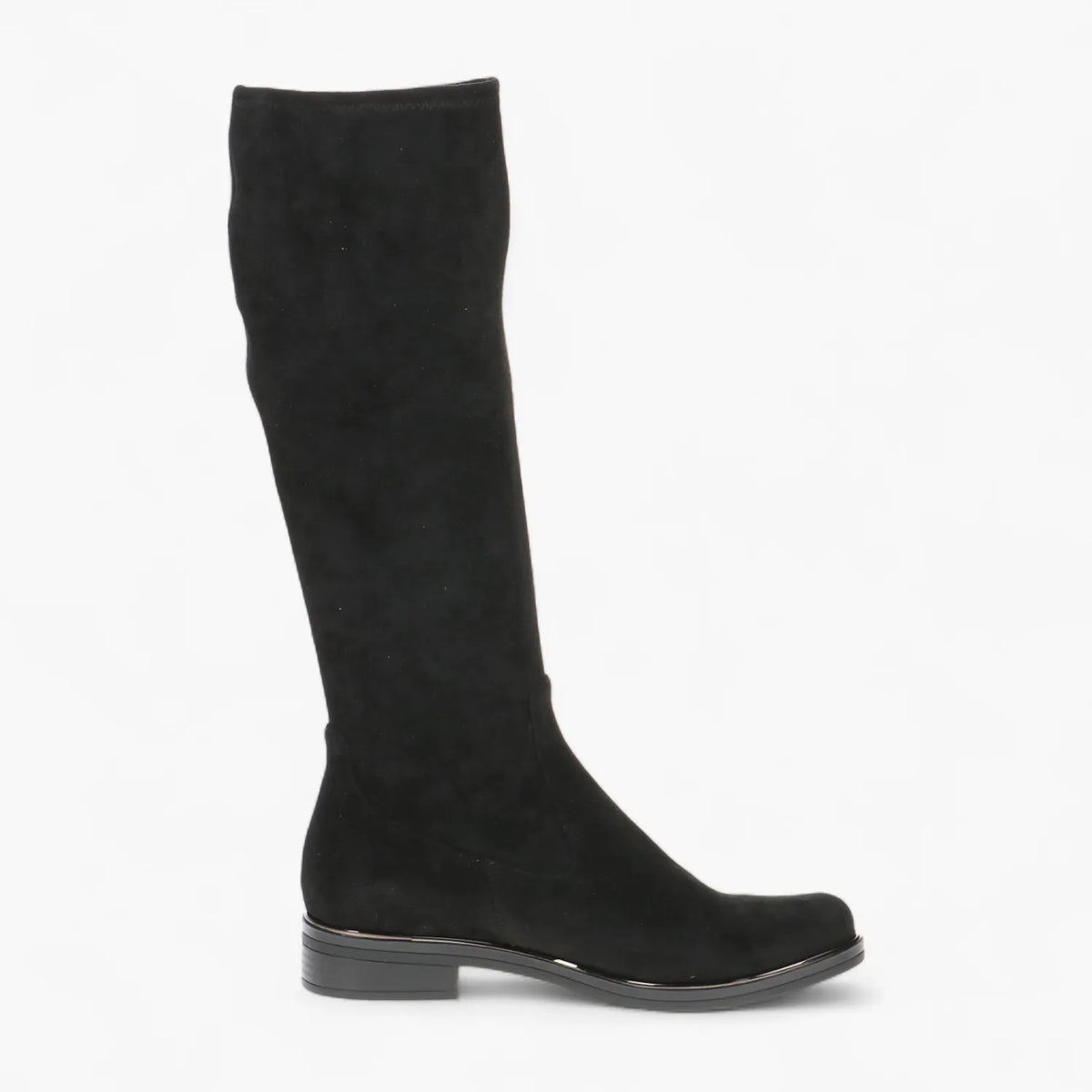 Caprice Black Stretch Knee-High Boot with Low Heel Comfort - Leavys Shoes