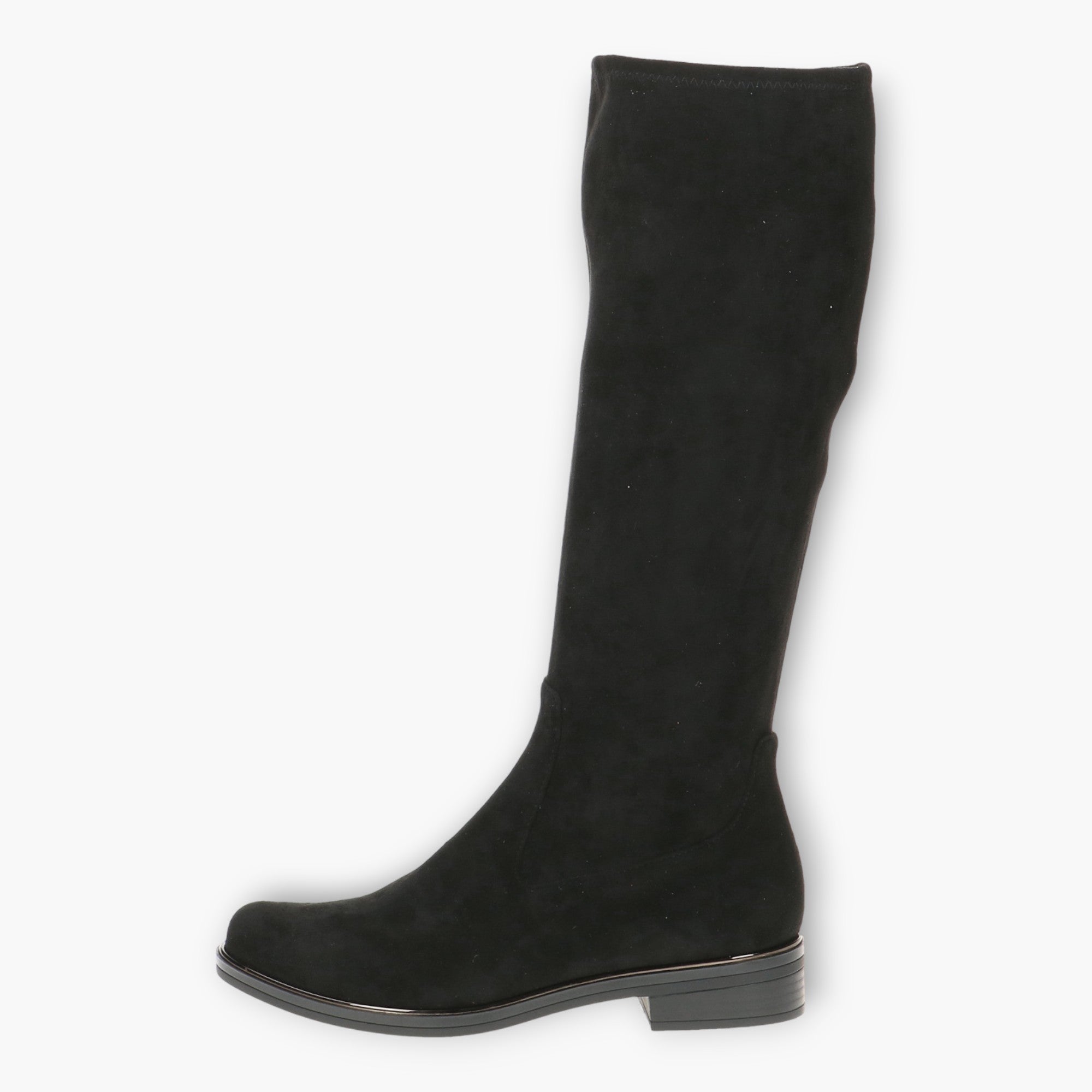 Caprice Black Faux Suede Knee-High Boots - Stretch Fit, Cushioned Comfort & Flat Heel