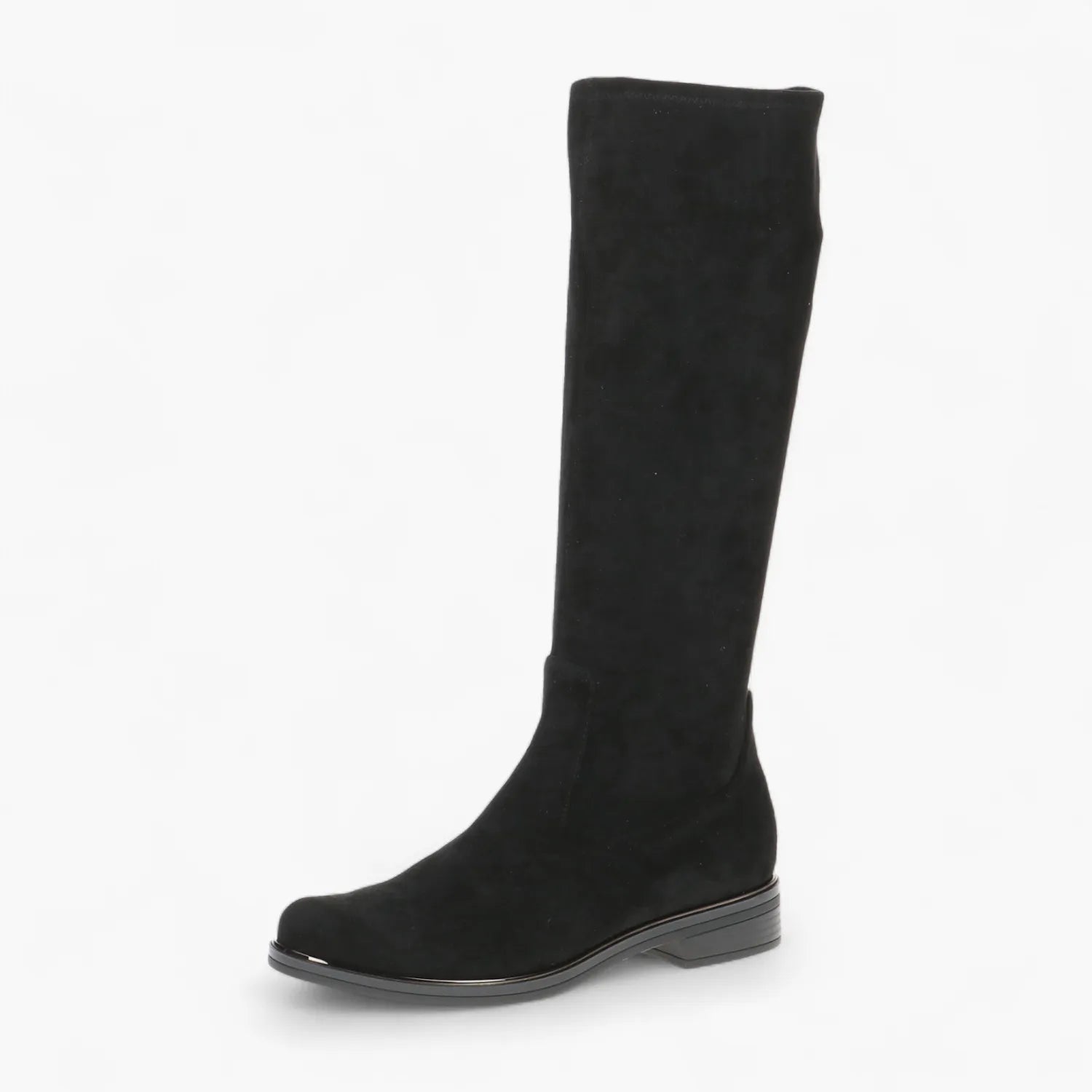 Caprice Black Stretch Knee-High Boot with Low Heel Comfort - Leavys Shoes