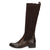 Dark brown knee high boot from the front.