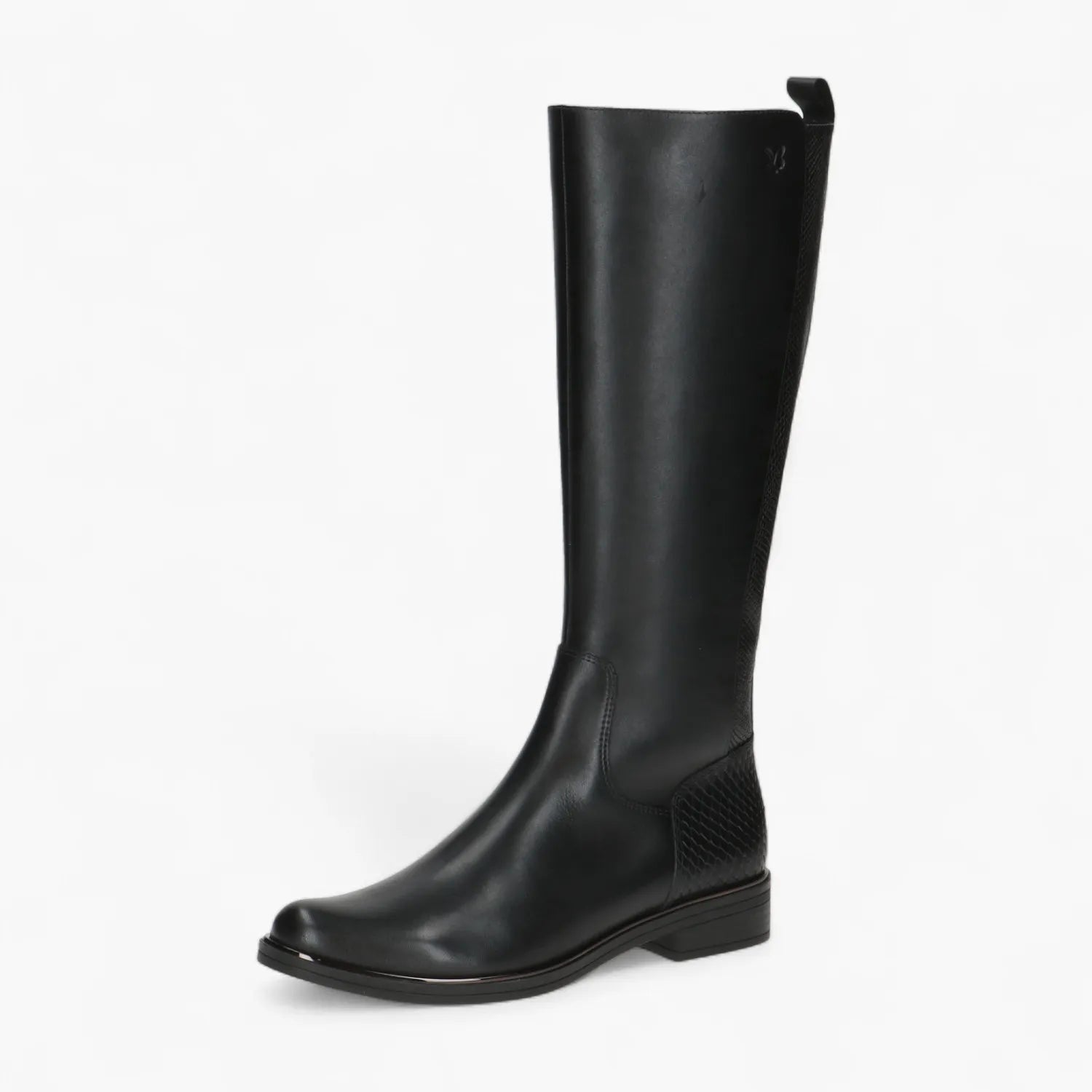 Caprice Black Leather Stretch Boot with Zip & Low Heel - Leavys Shoes