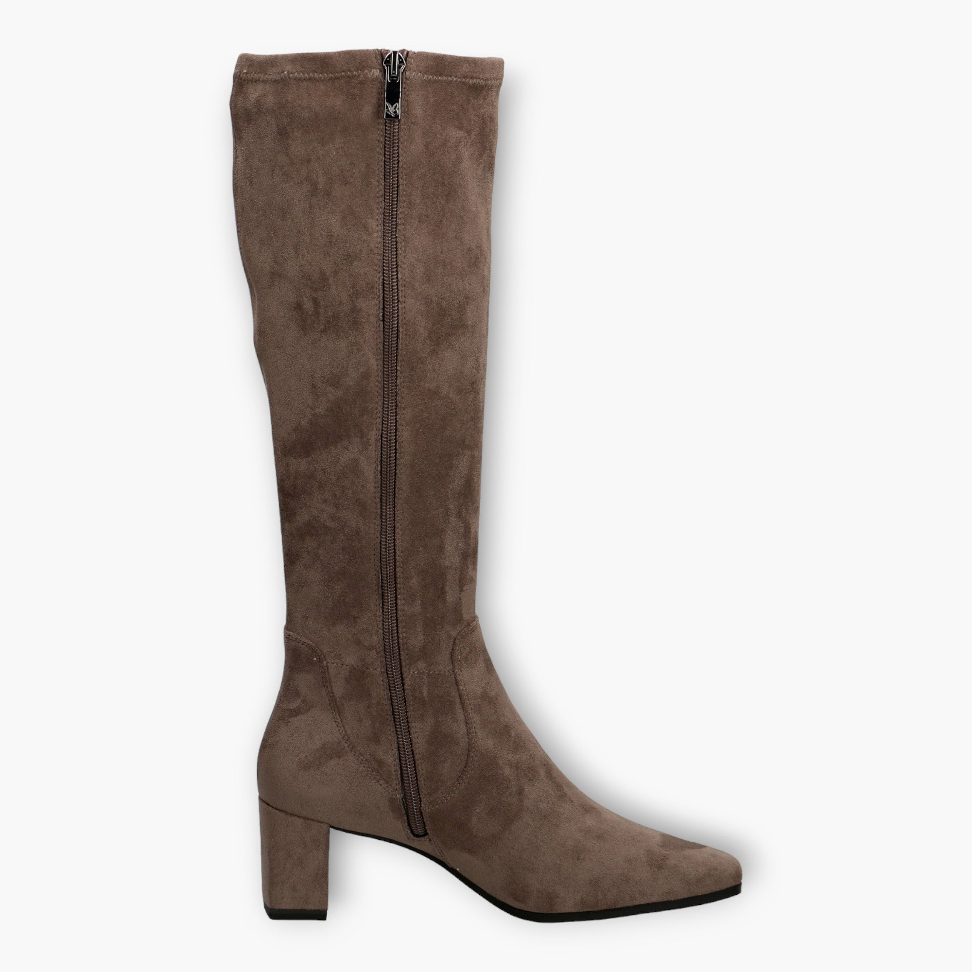 Caprice Grey Knee-High Boots with Stretch Fit & Low Block Heel