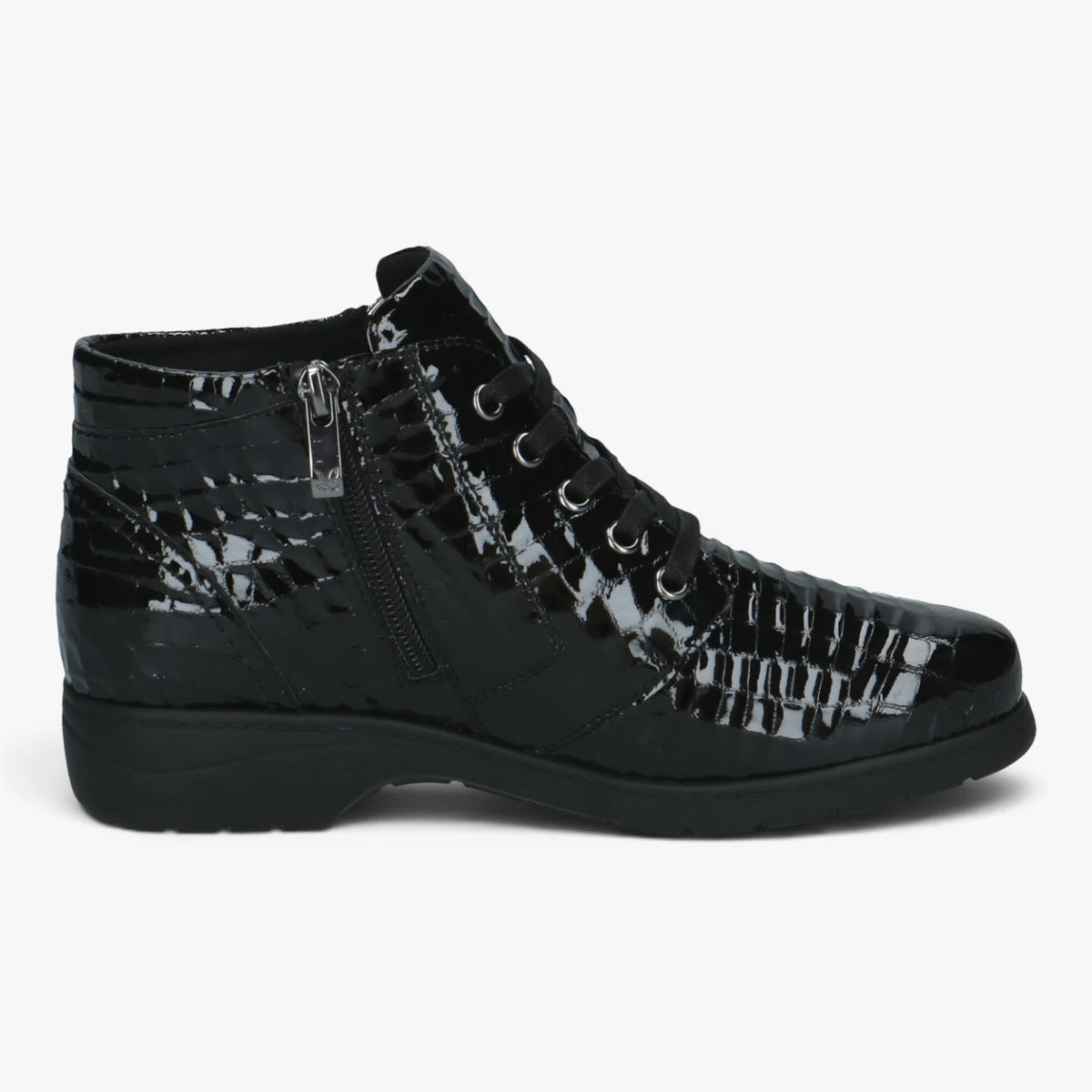 Caprice Black Croc Wide Fit Double Zip Ankle Boots – product view 3